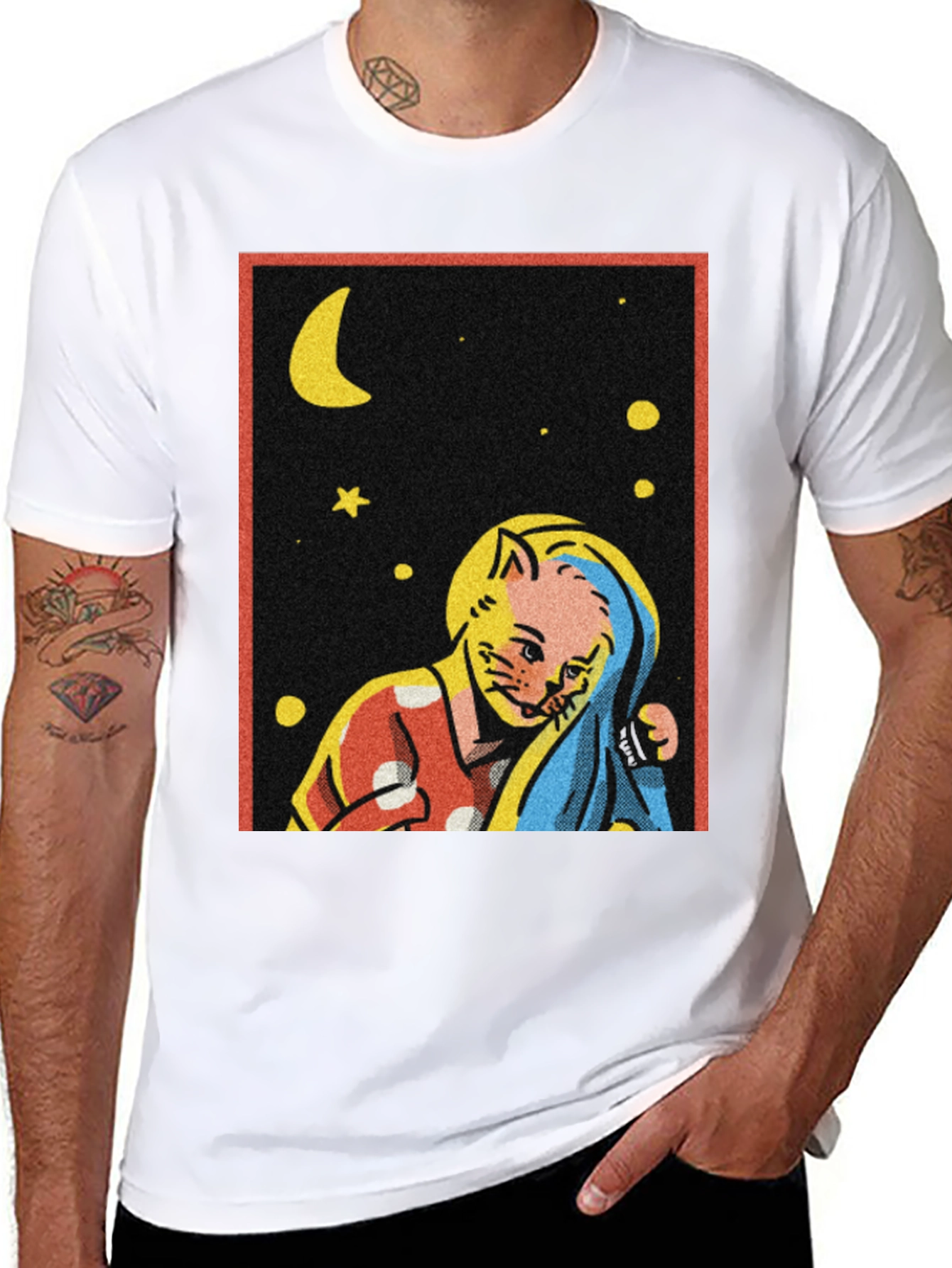 Retro Cat Moon Star T-Shirt