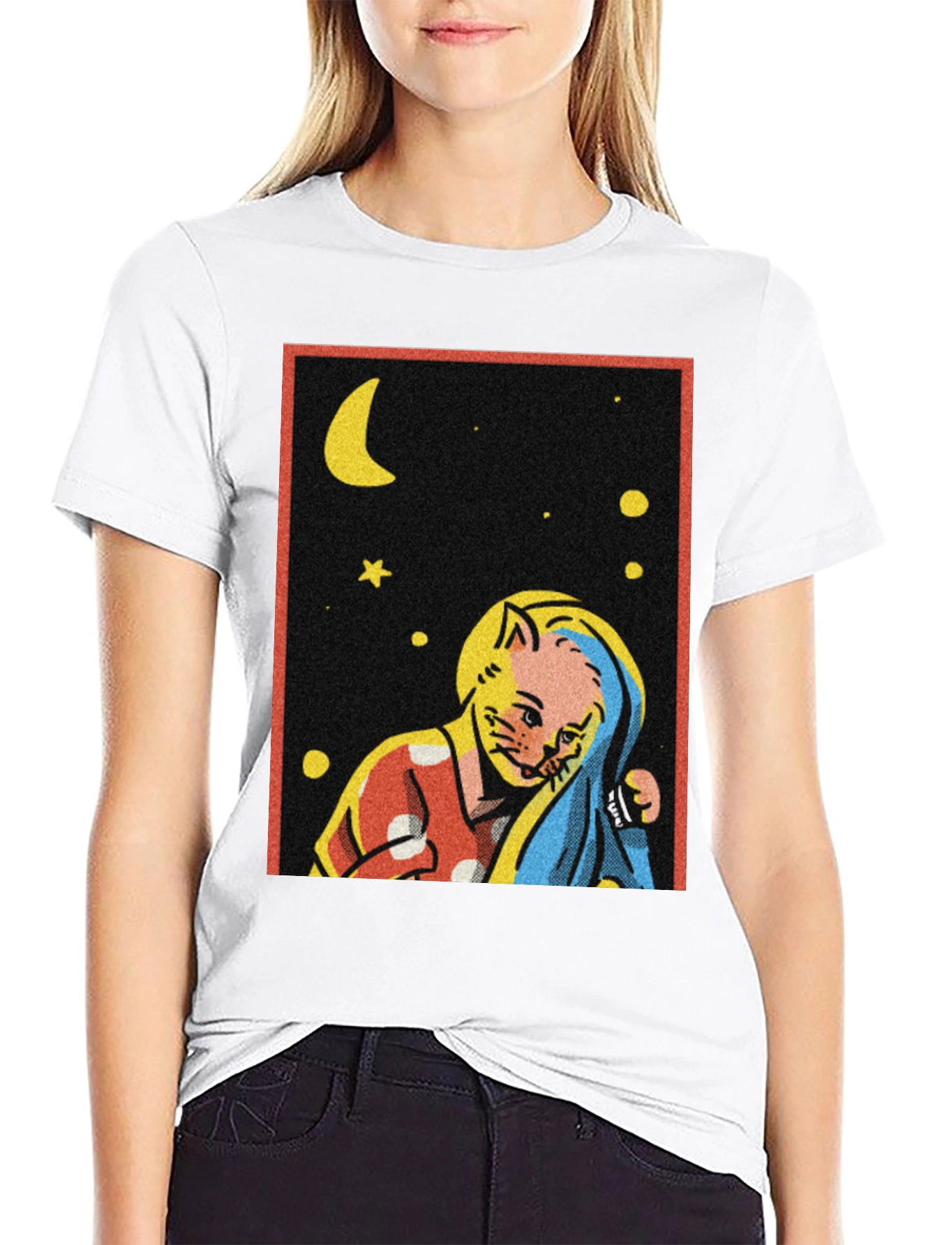 Retro Cat Moon Star T-Shirt