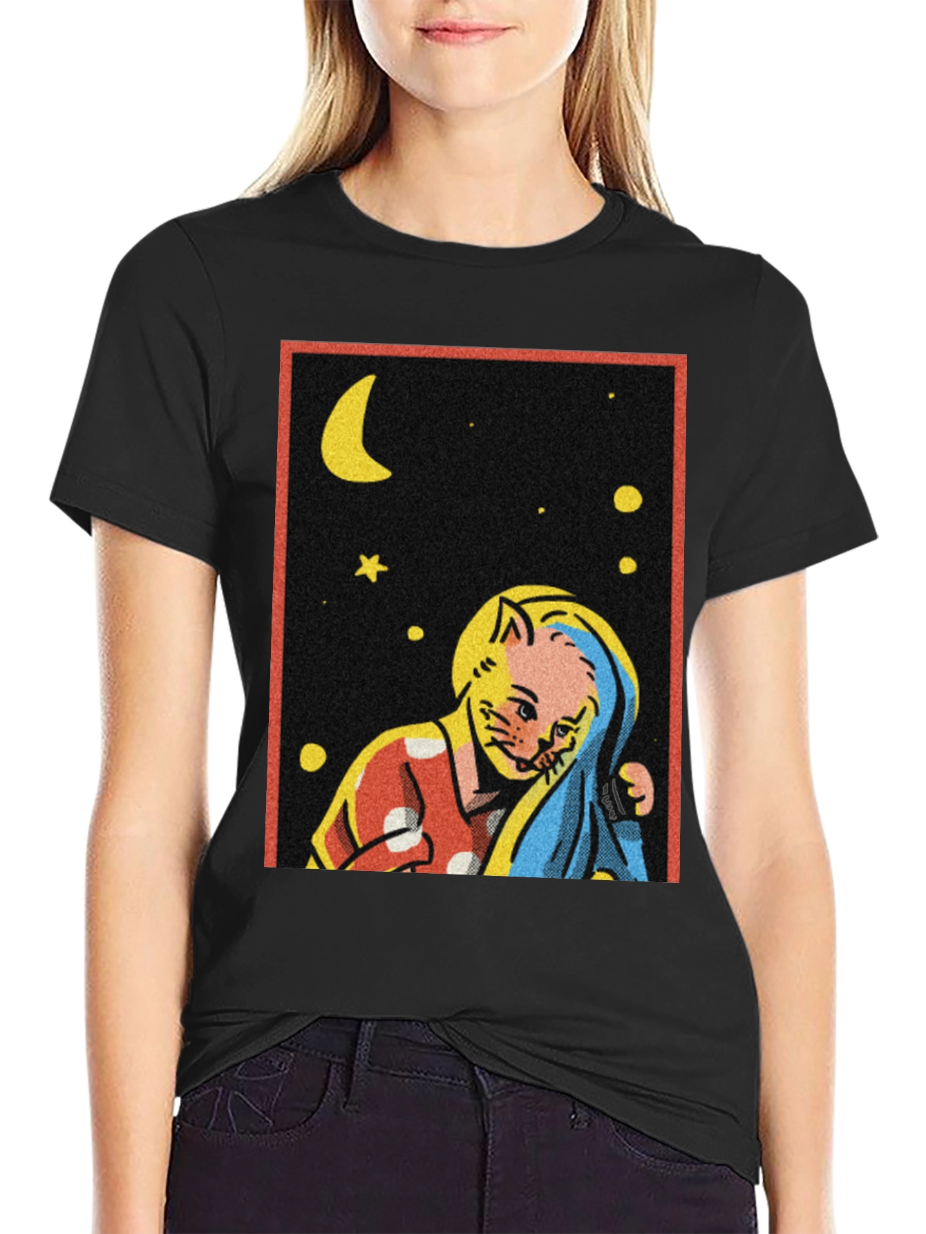 Retro Cat Moon Star T-Shirt