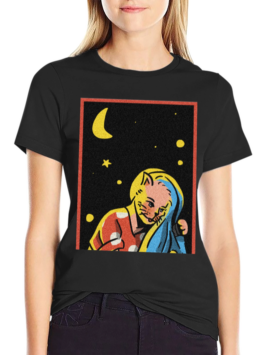 Retro Cat Moon Star T-Shirt