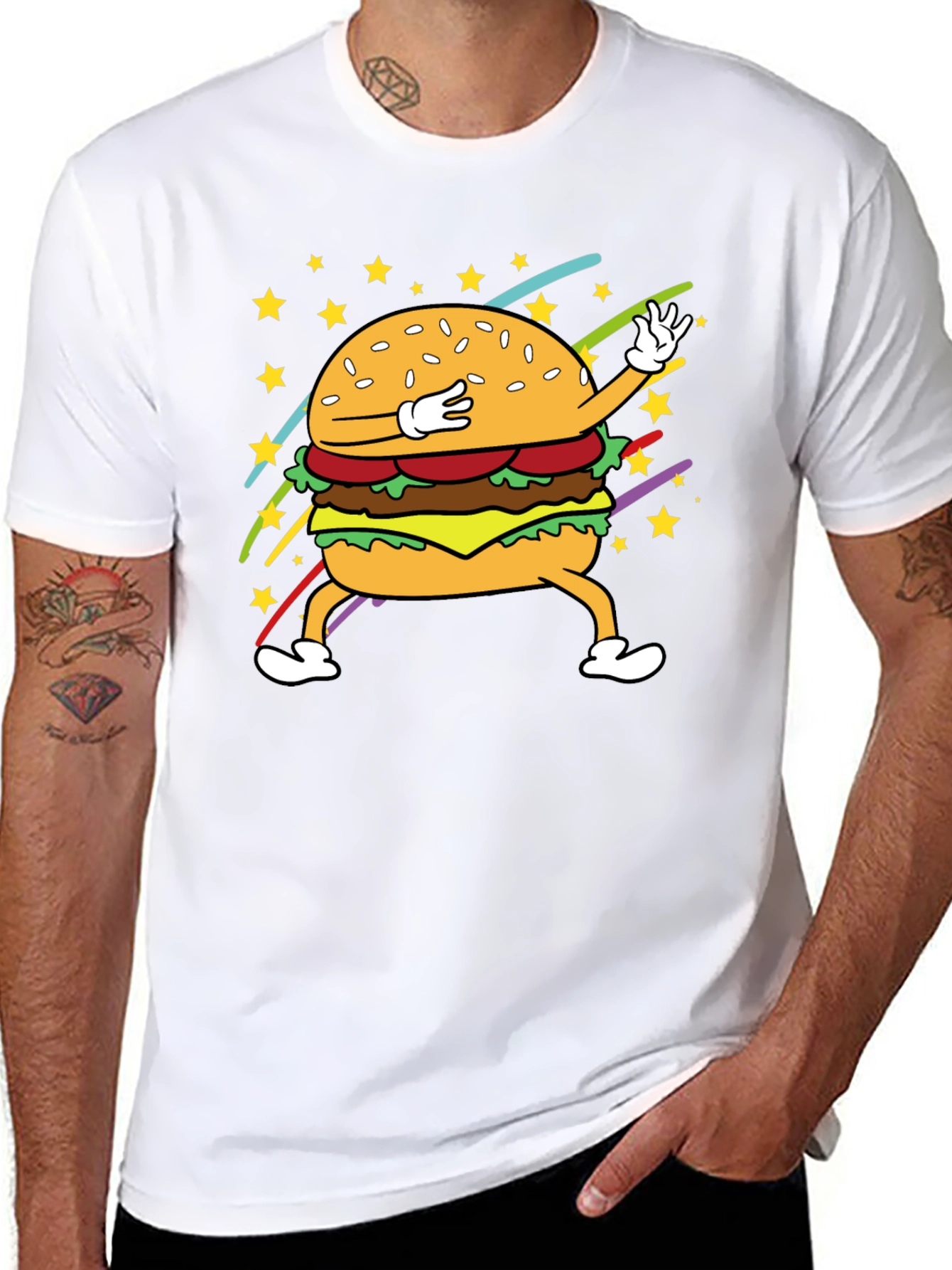 Dabbing Burger Graphic Tee - Black Cotton T-Shirt