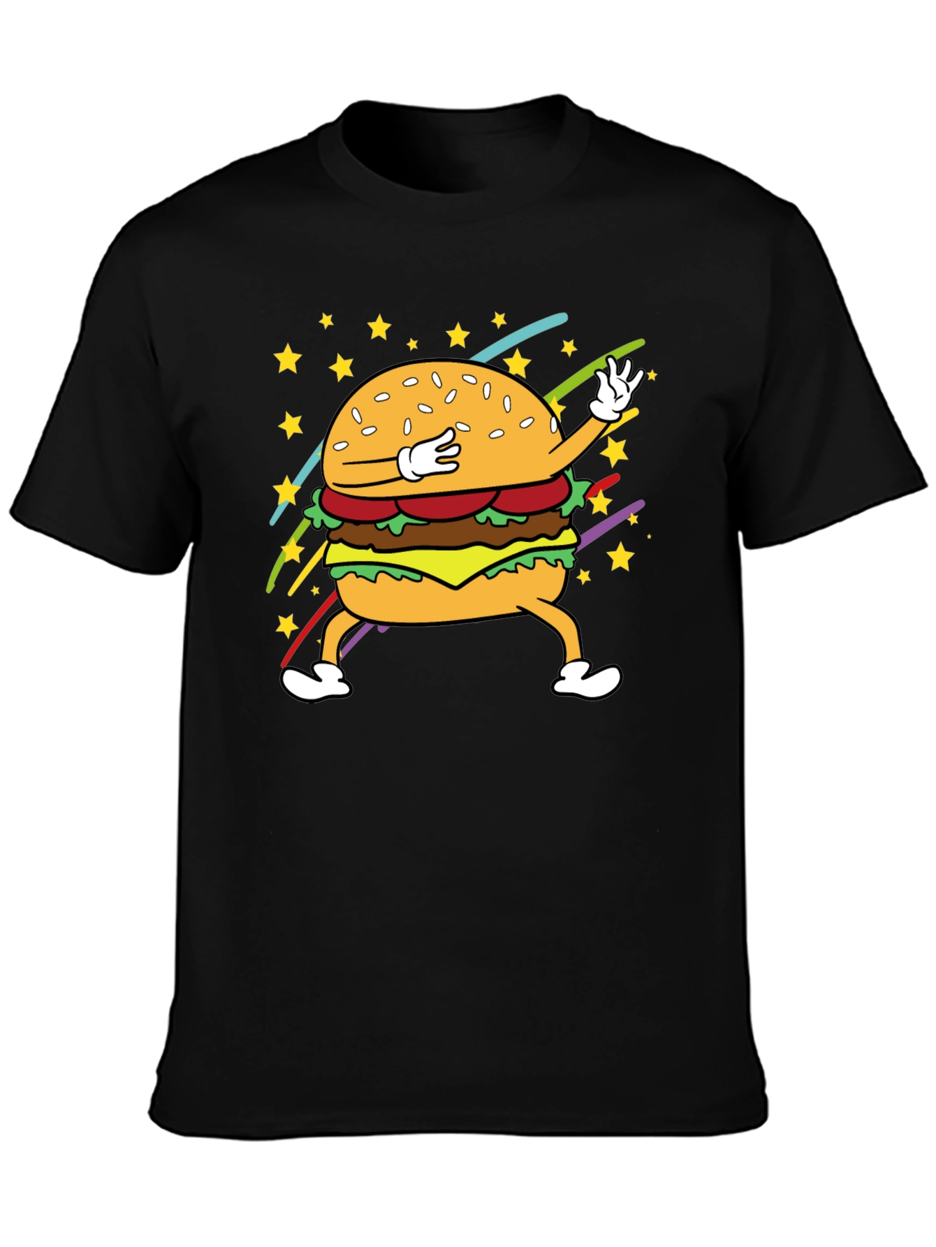 Dabbing Burger Graphic Tee - Black Cotton T-Shirt