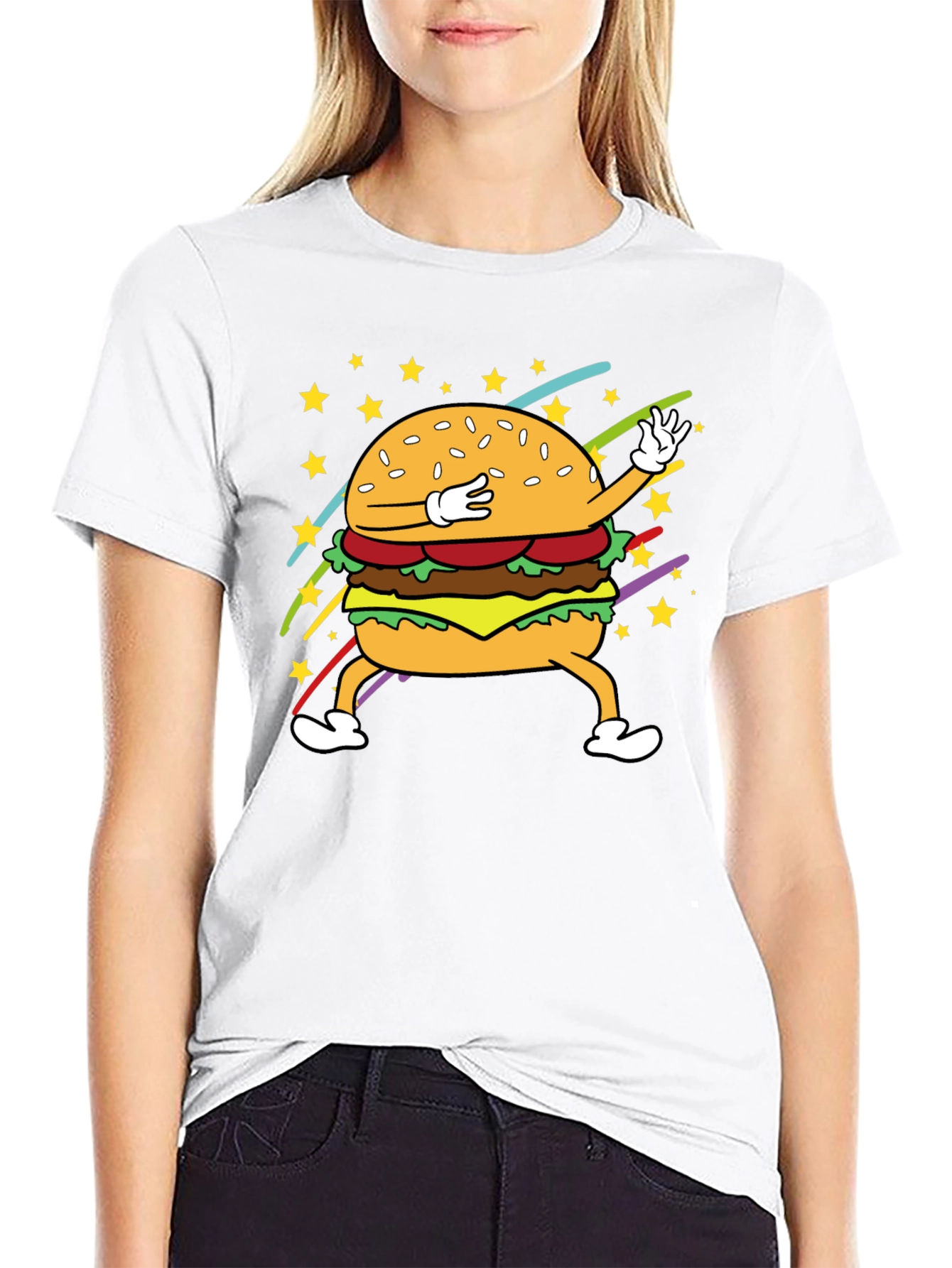 Dabbing Burger Graphic Tee - Black Cotton T-Shirt