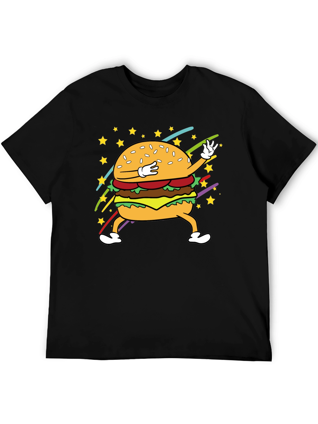 Dabbing Burger Graphic Tee - Black Cotton T-Shirt