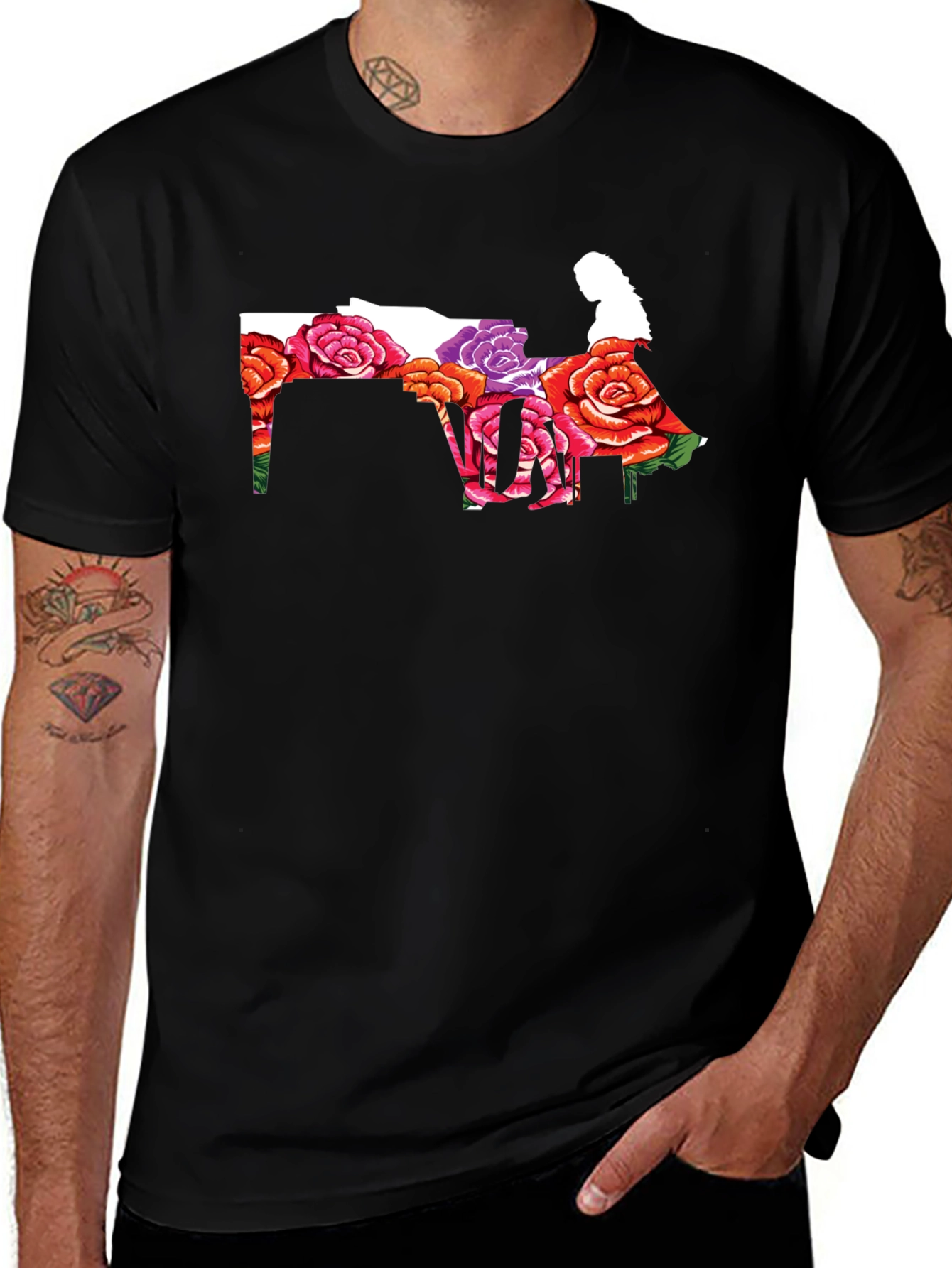 Floral Piano Player Graphic T-Shirt