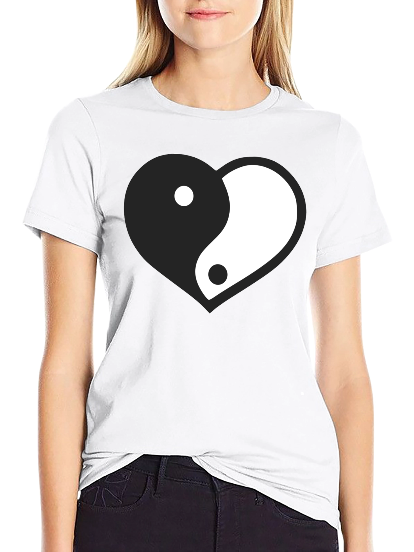Yin Yang Heart Graphic Black Tee