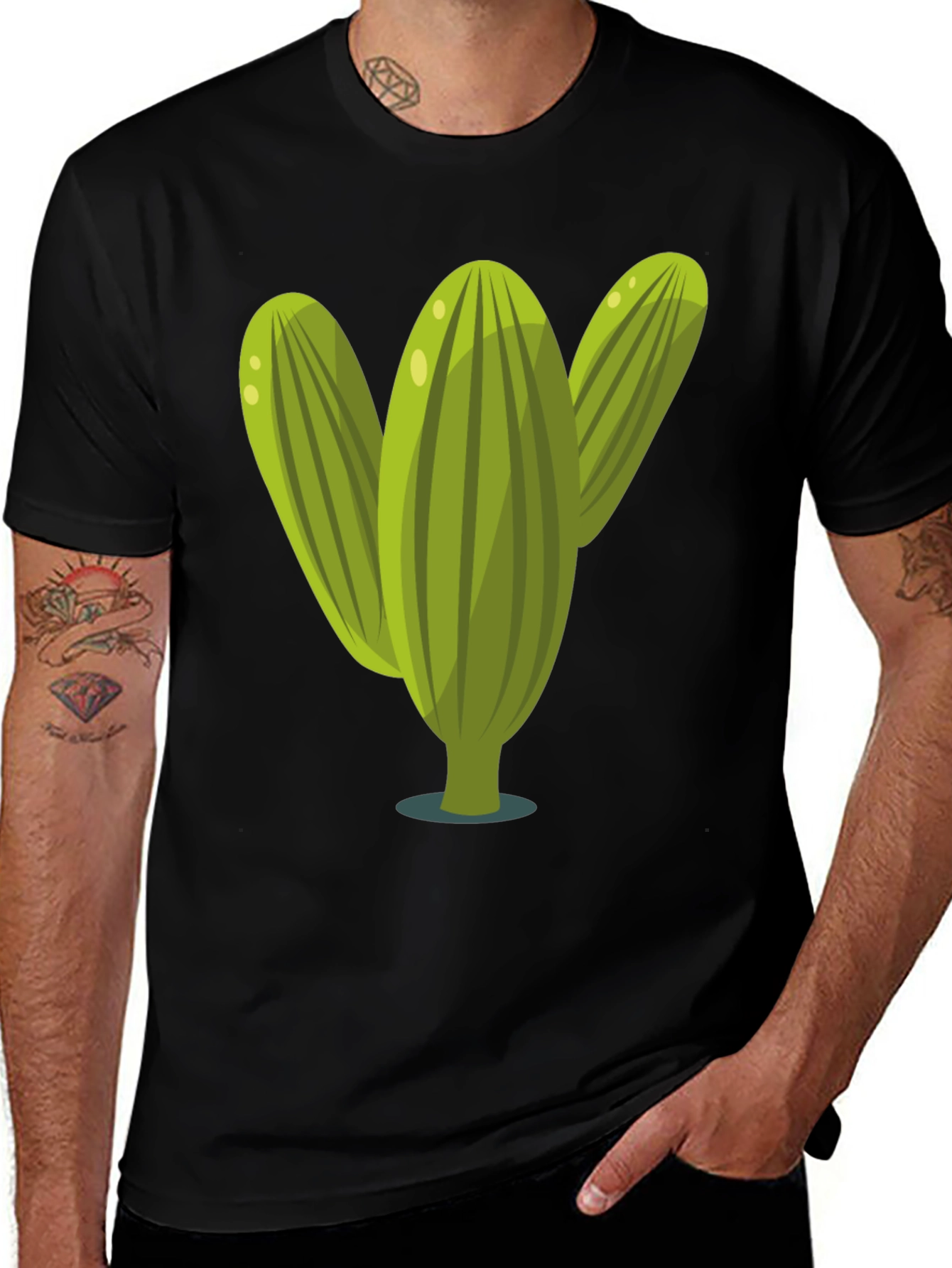 Cactus Graphic Tee - Black Cotton T-Shirt