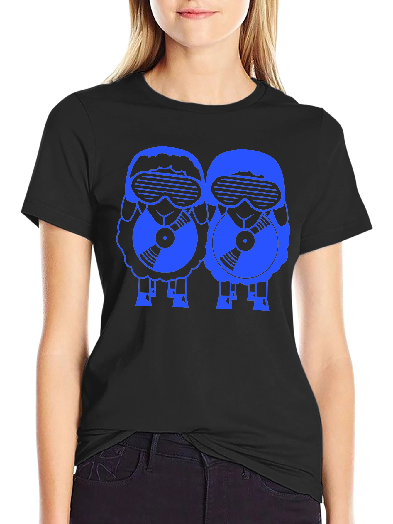 Retro DJ Sheep T-Shirt - Black