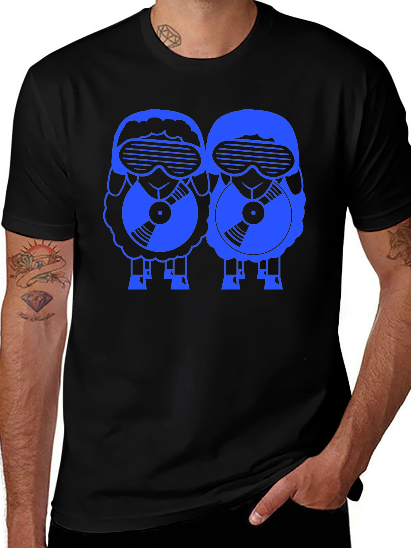 Retro DJ Sheep T-Shirt - Black