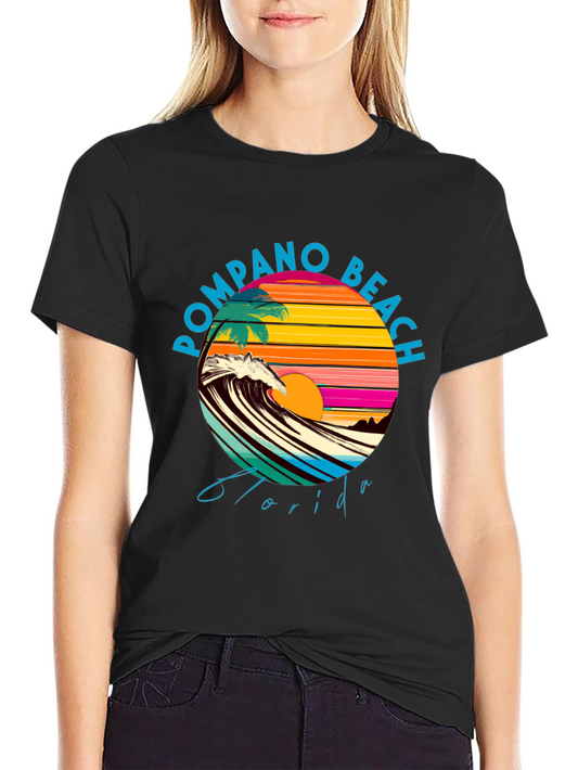 Pompano Beach Florida Graphic Tee - Retro Sunset Design