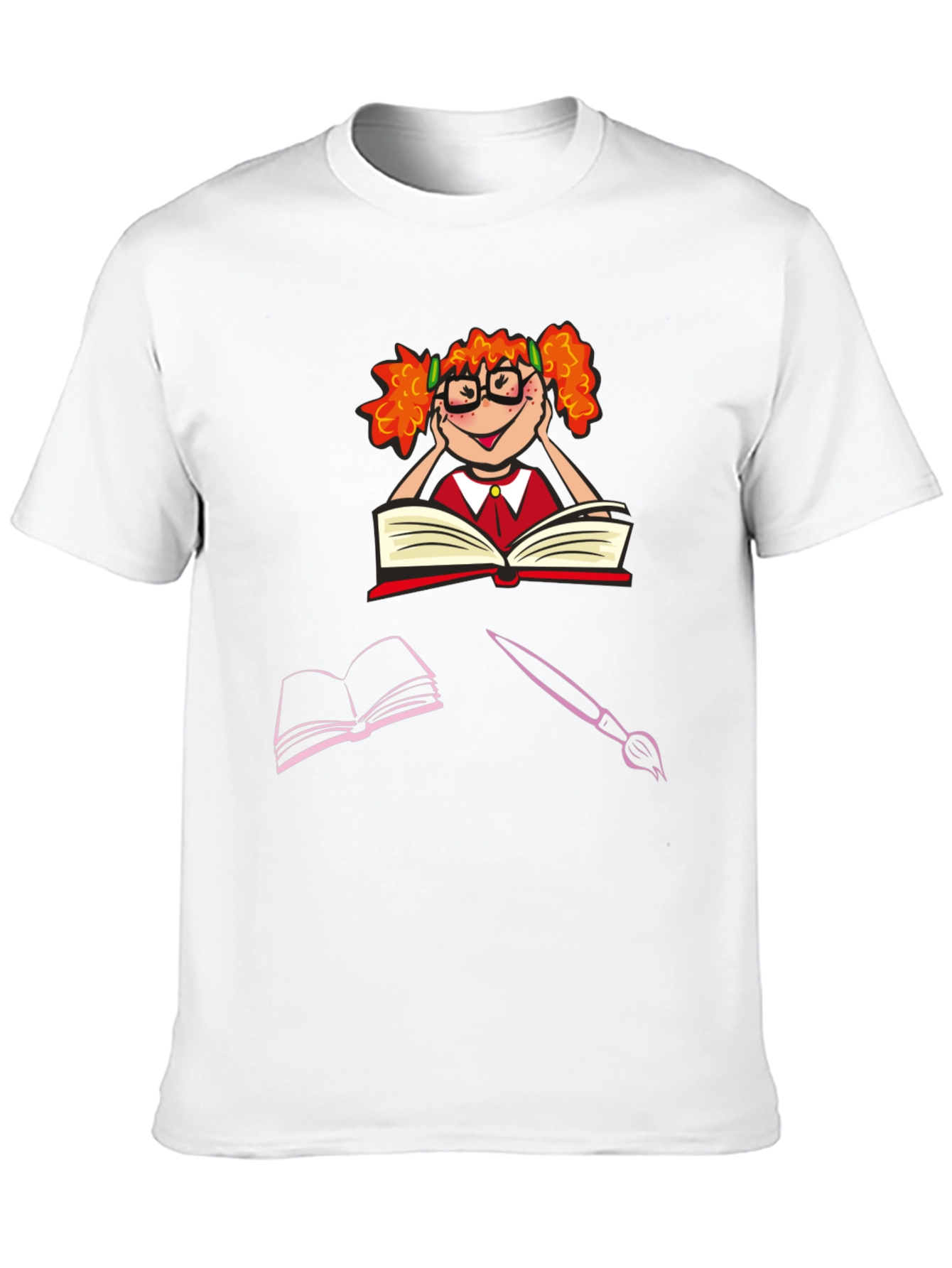 Bookworm Character Graphic Tee - Black Cotton T-Shirt