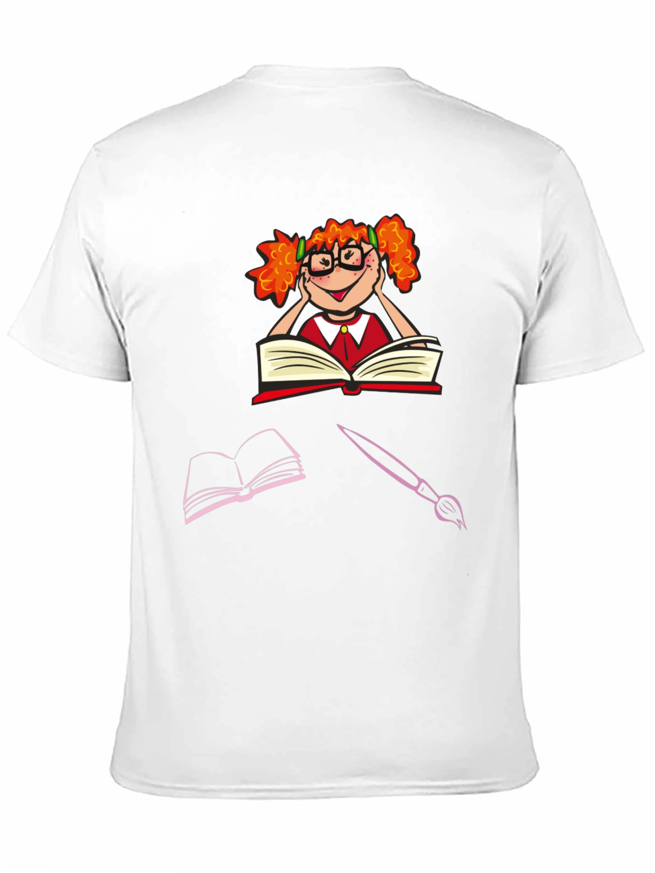 Bookworm Character Graphic Tee - Black Cotton T-Shirt