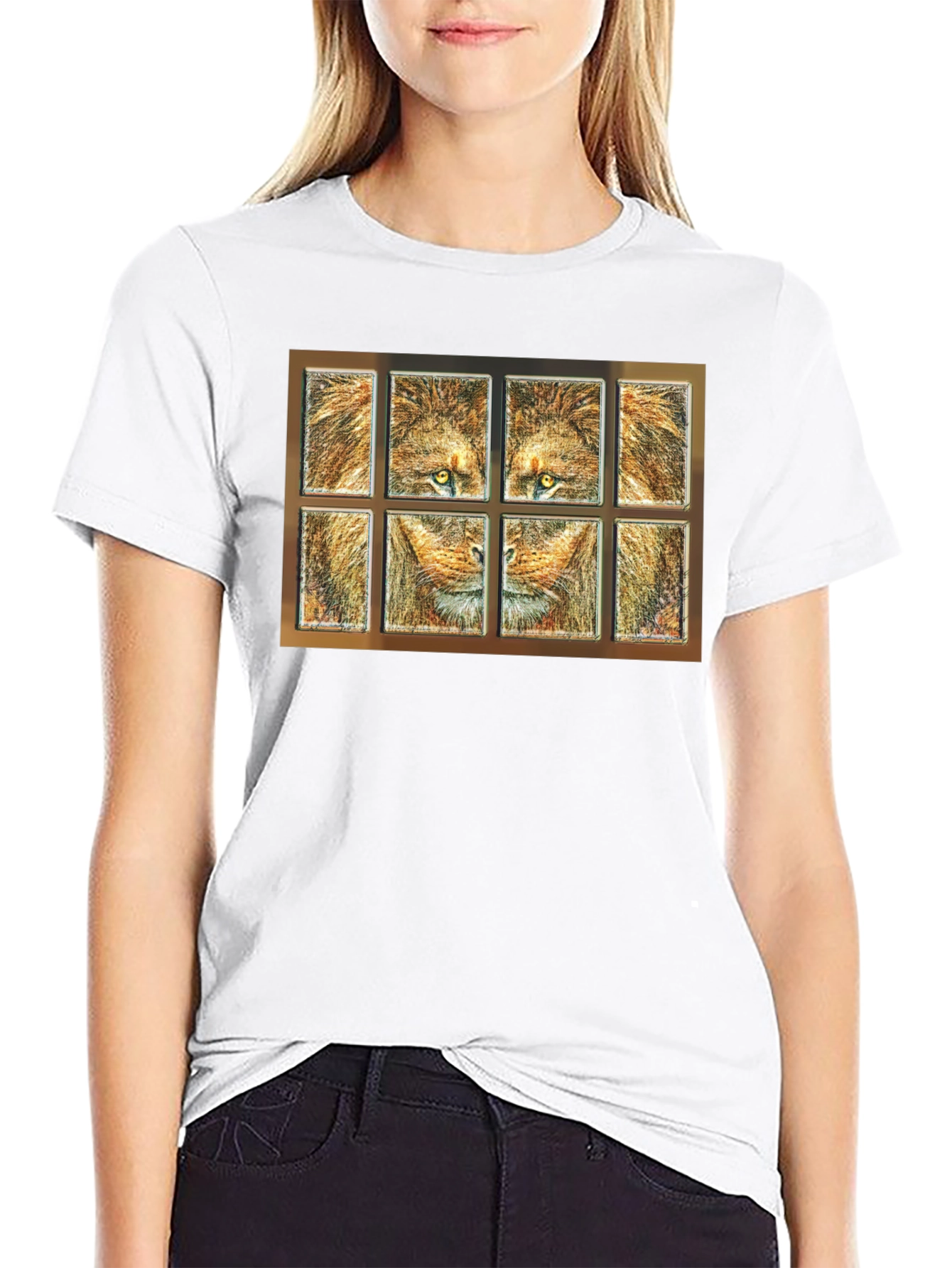 Lion Face Panel T-Shirt - Unique Graphic Tee