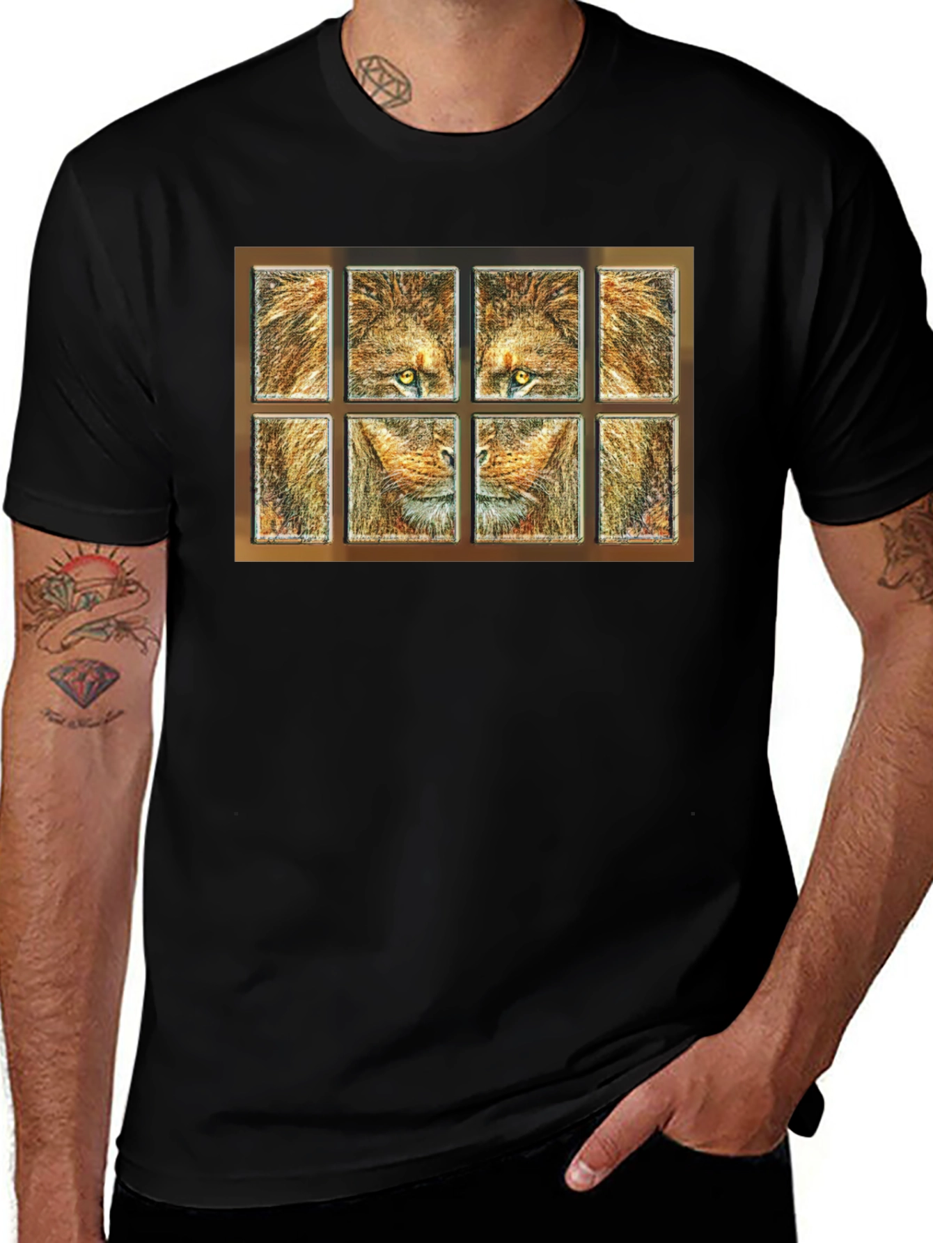 Lion Face Panel T-Shirt - Unique Graphic Tee