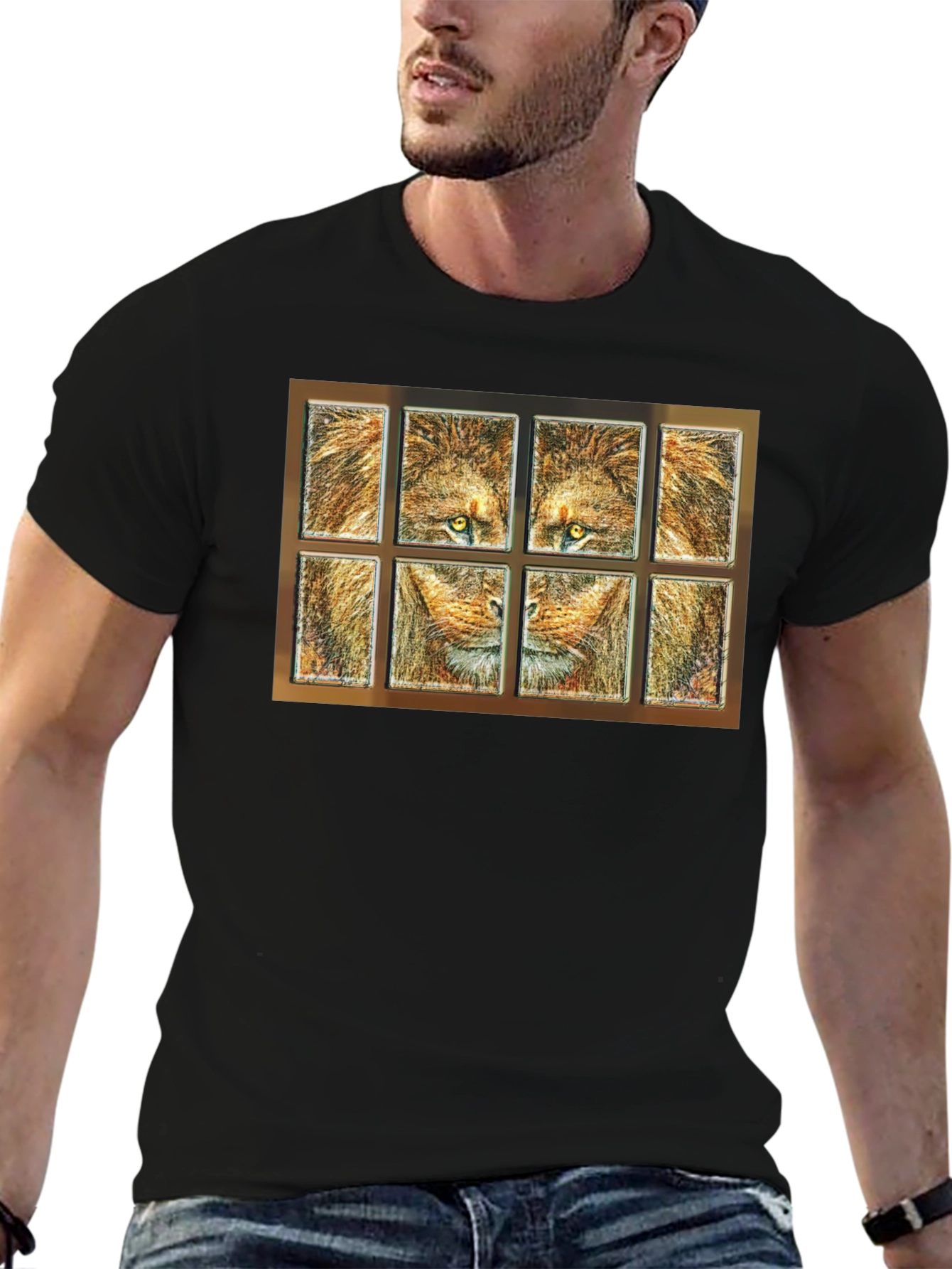 Lion Face Panel T-Shirt - Unique Graphic Tee