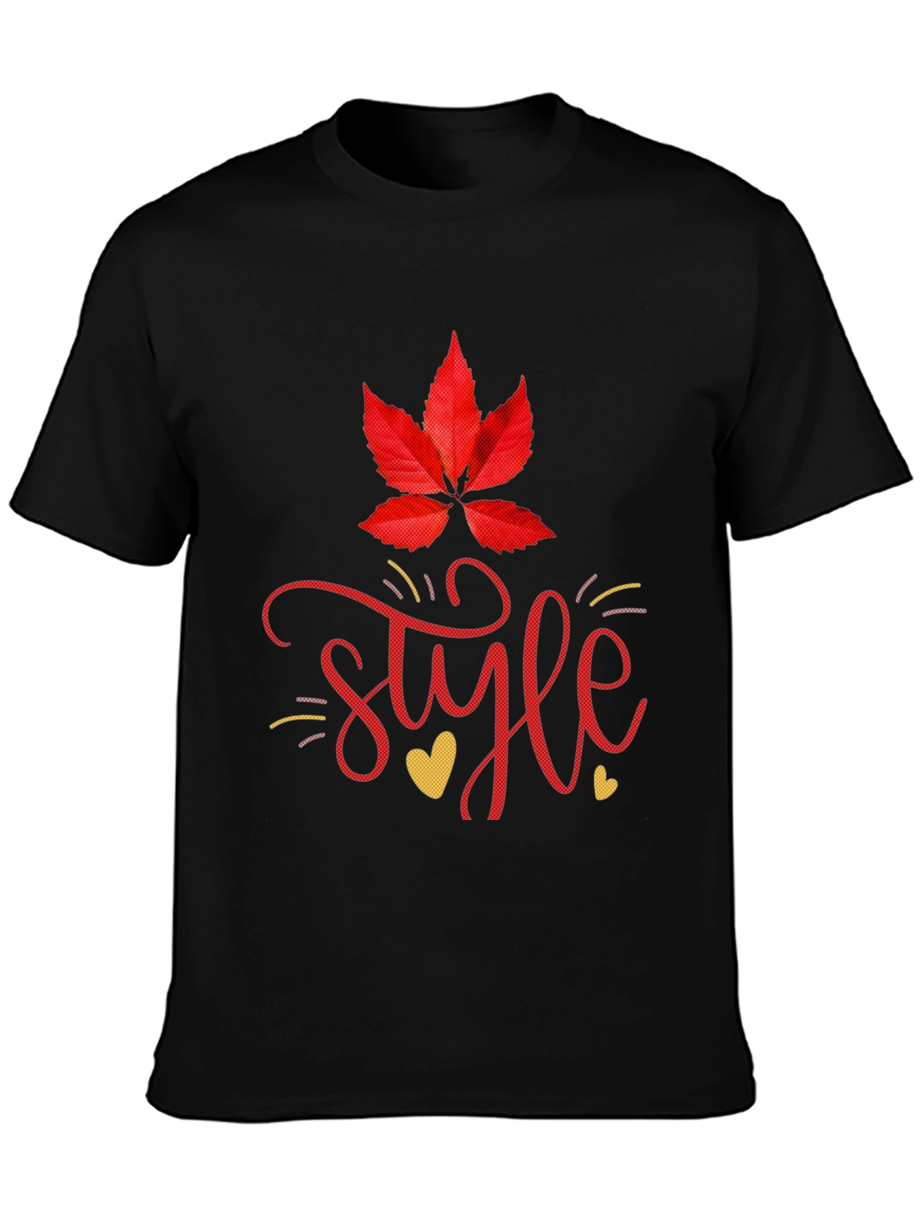 Stylish Black Tee with Leaf and Style Graphic
