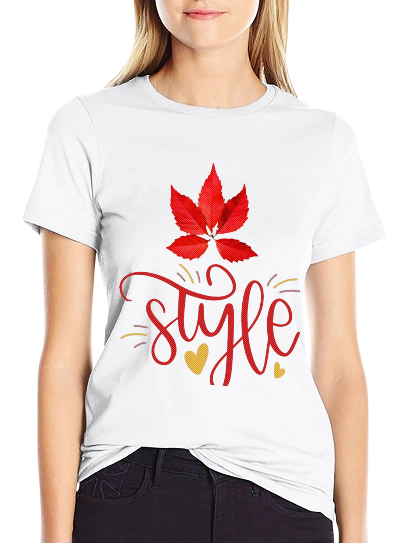 Stylish Black Tee with Leaf and Style Graphic