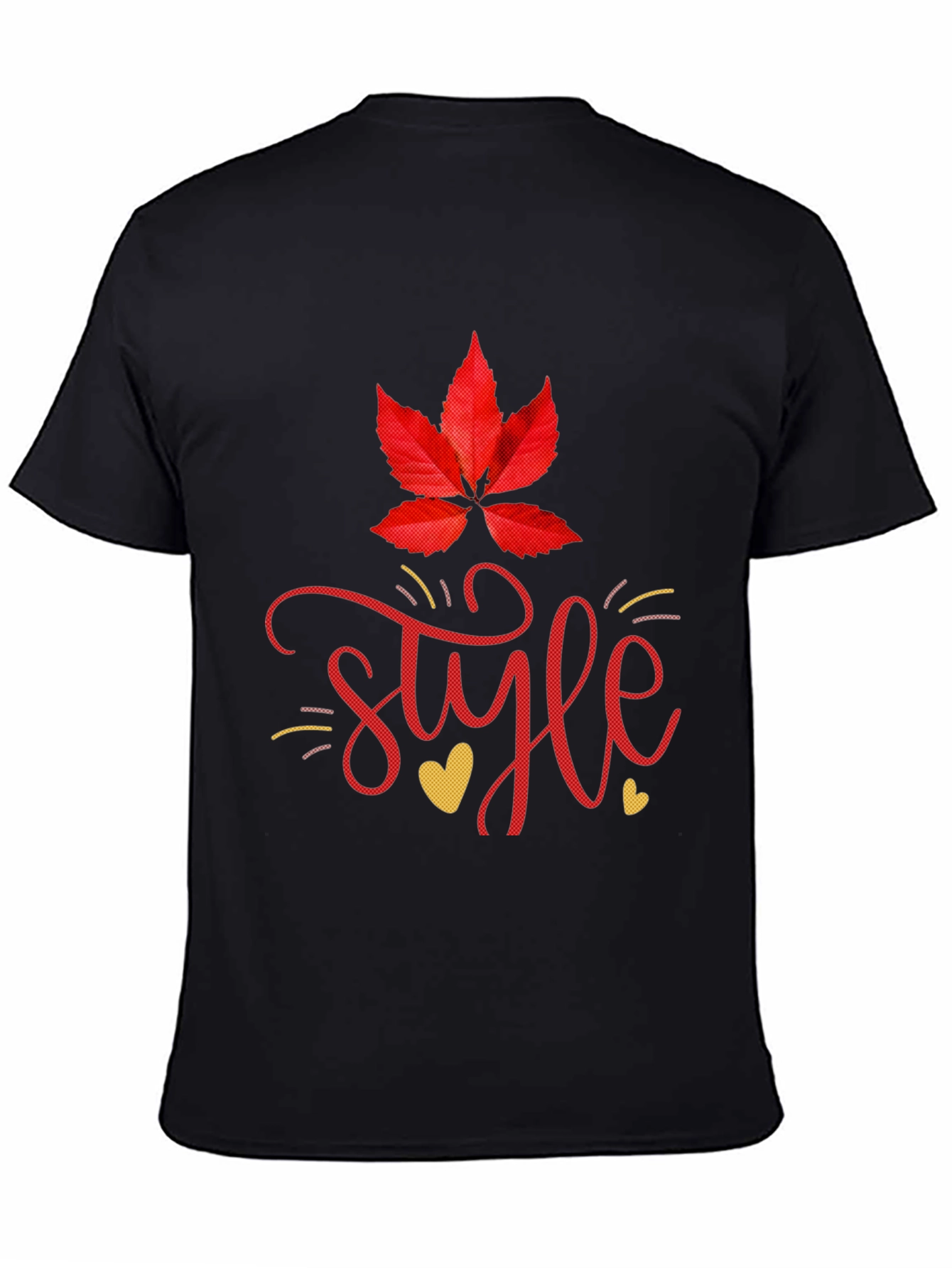 Stylish Black Tee with Leaf and Style Graphic