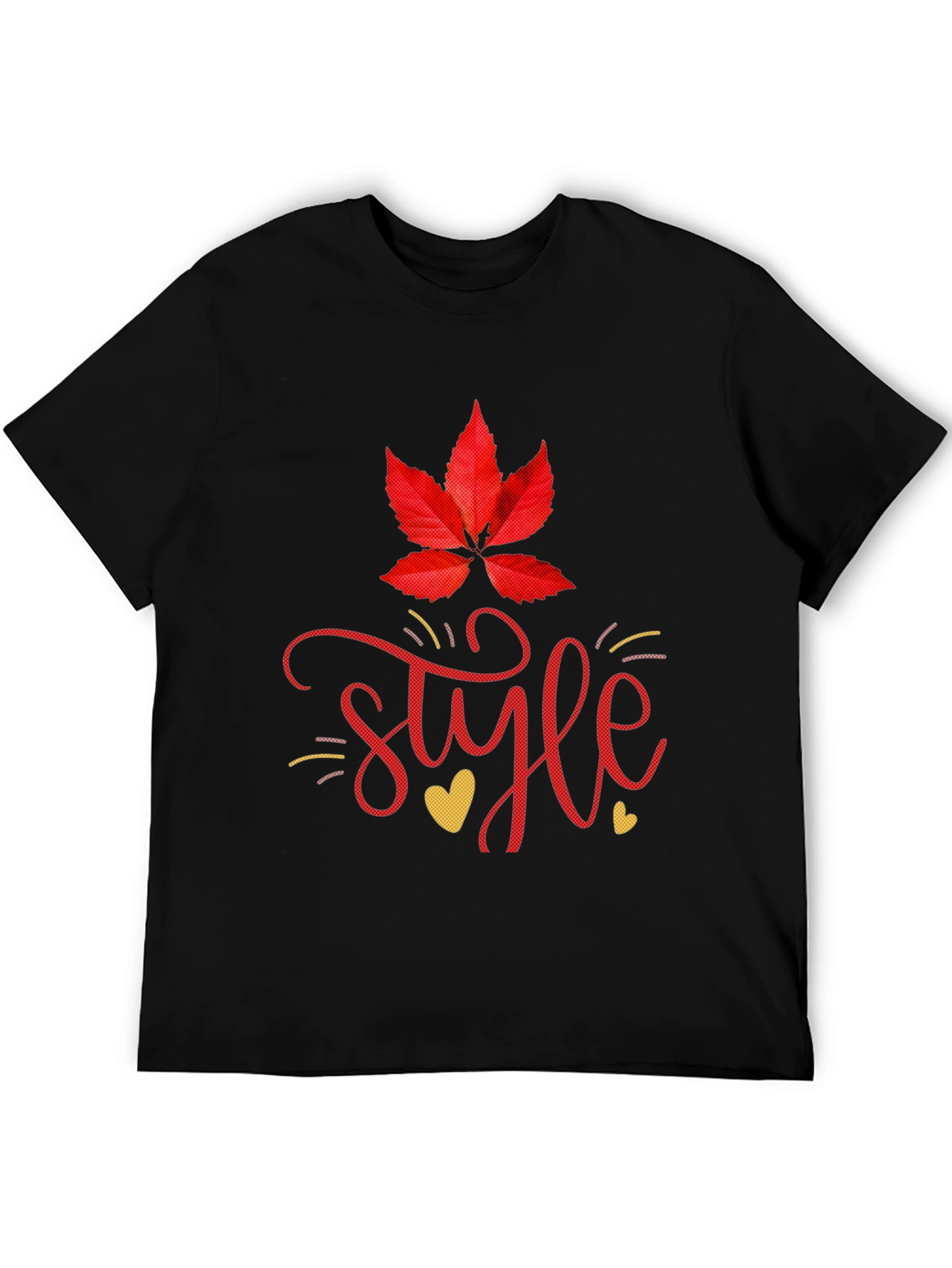 Stylish Black Tee with Leaf and Style Graphic