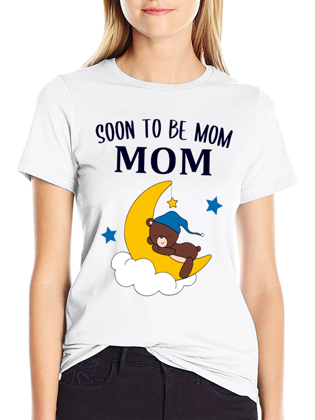Soon to be Mom Bear on Moon Graphic T-Shirt