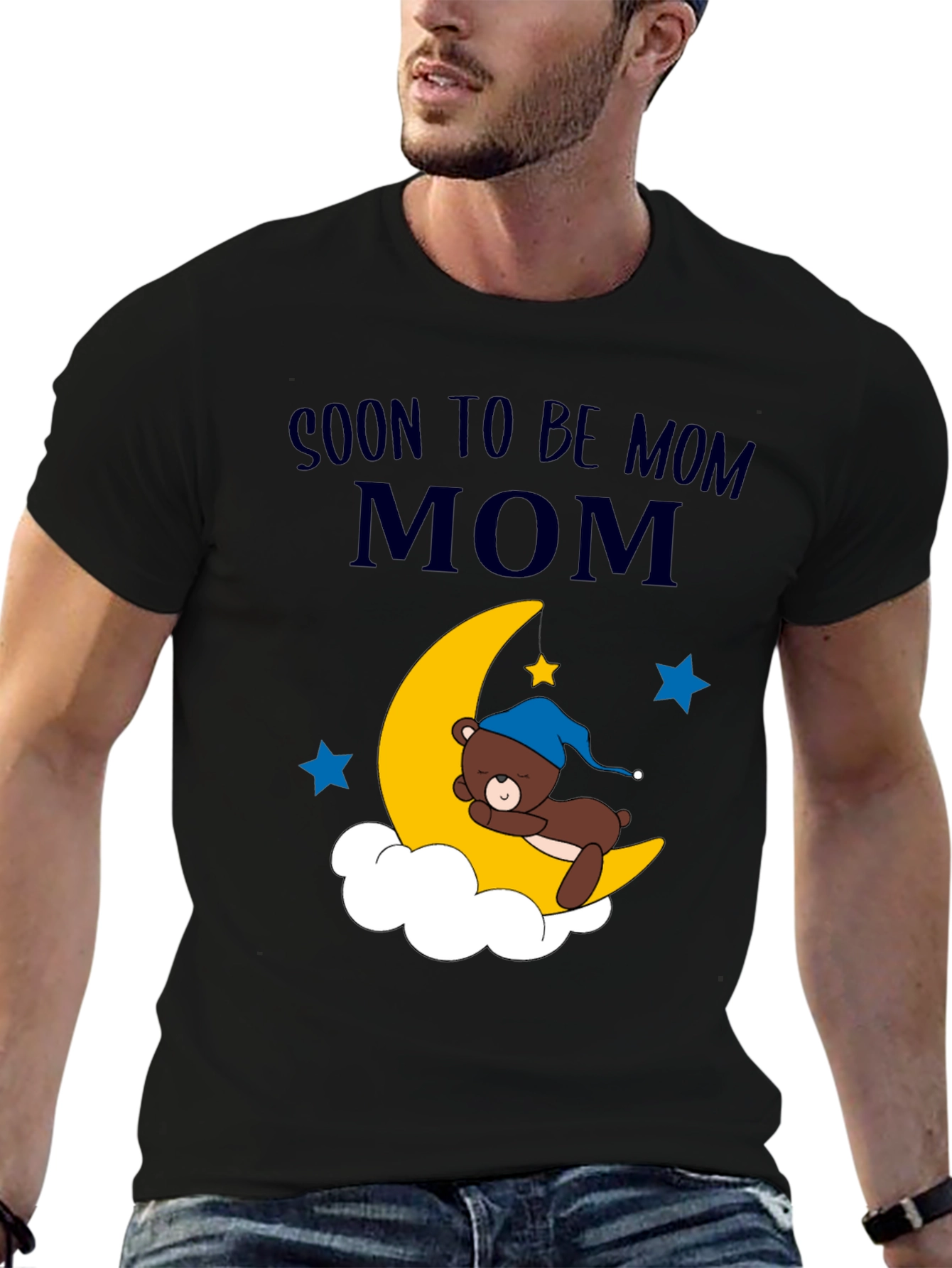 Soon to be Mom Bear on Moon Graphic T-Shirt
