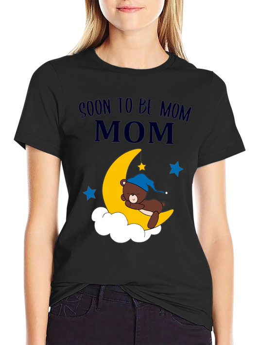 Soon to be Mom Bear on Moon Graphic T-Shirt