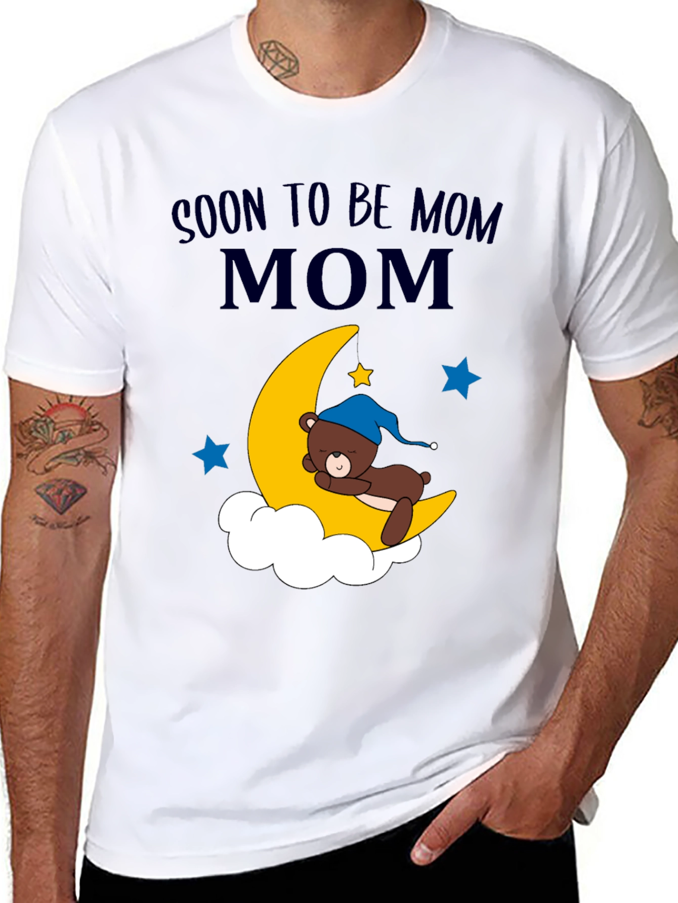 Soon to be Mom Bear on Moon Graphic T-Shirt
