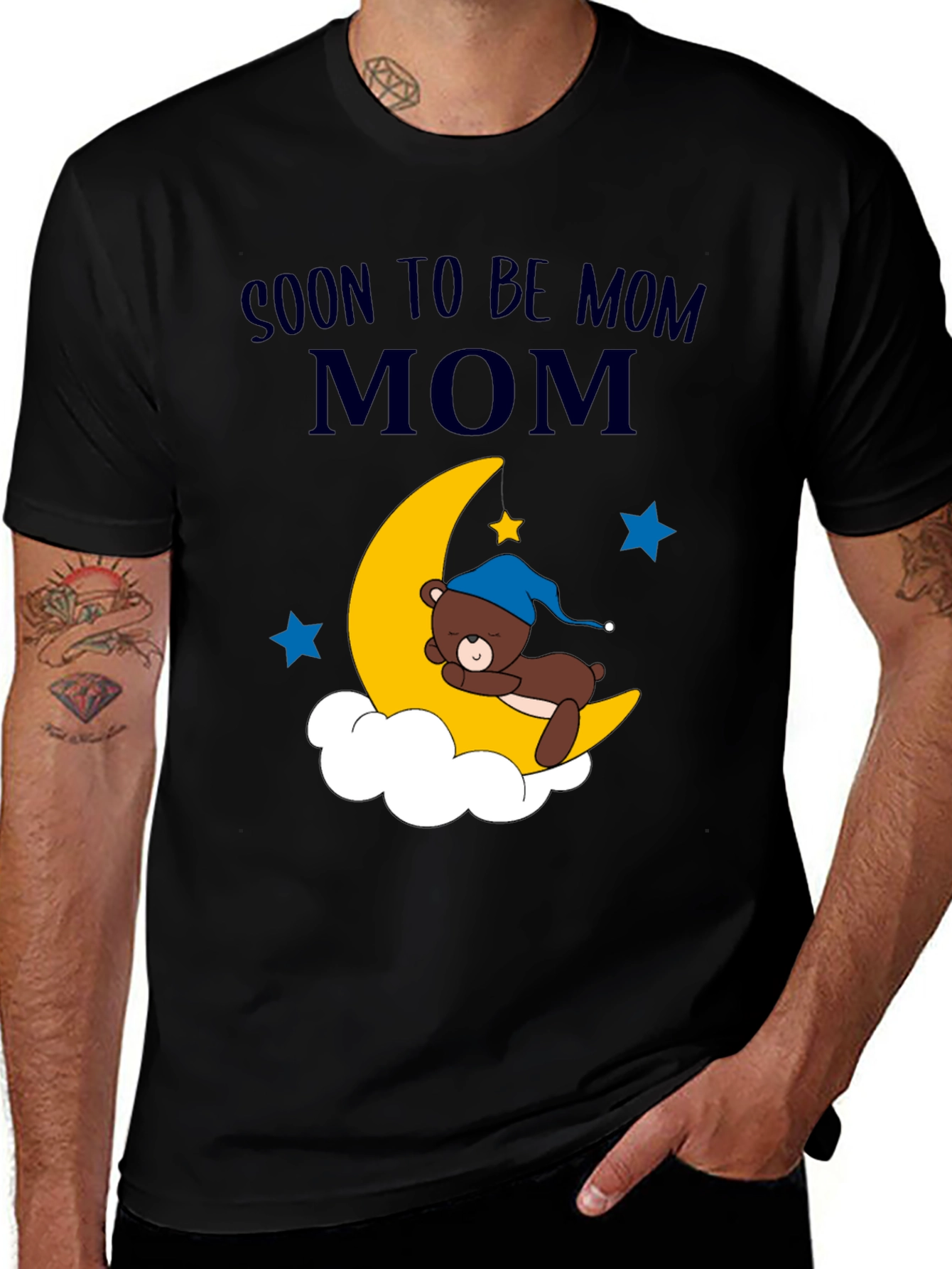Soon to be Mom Bear on Moon Graphic T-Shirt
