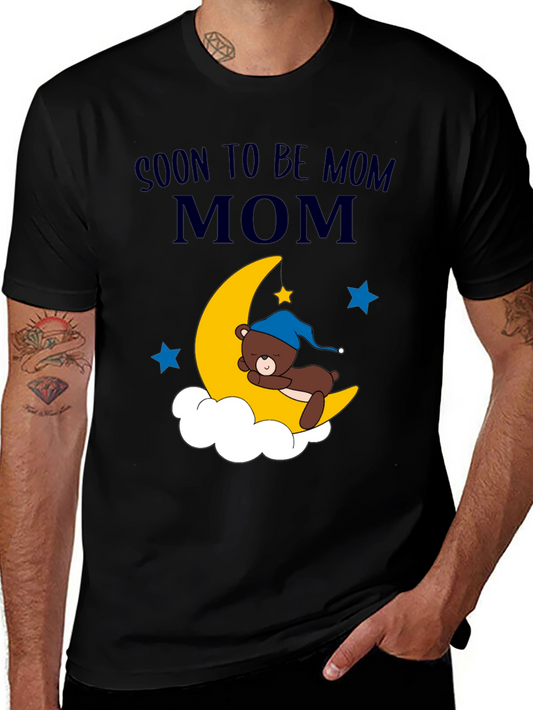 Soon to be Mom Bear on Moon Graphic T-Shirt