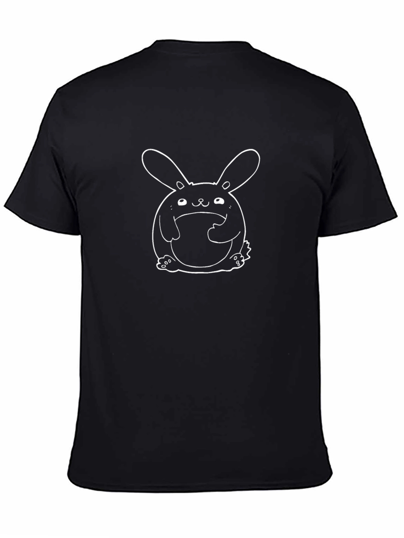 Black T-Shirt with Cartoon Rabbit Design