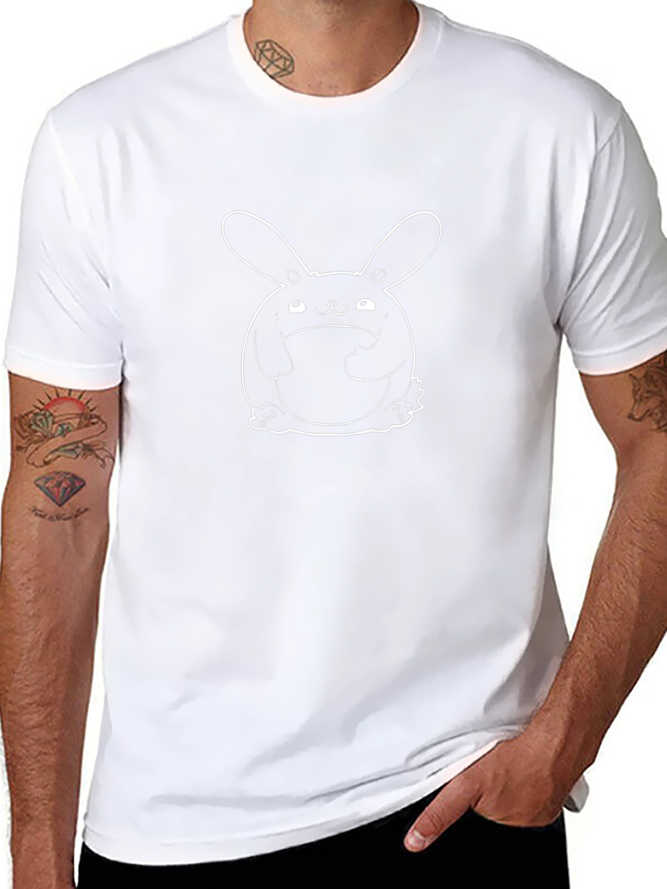 Black T-Shirt with Cartoon Rabbit Design