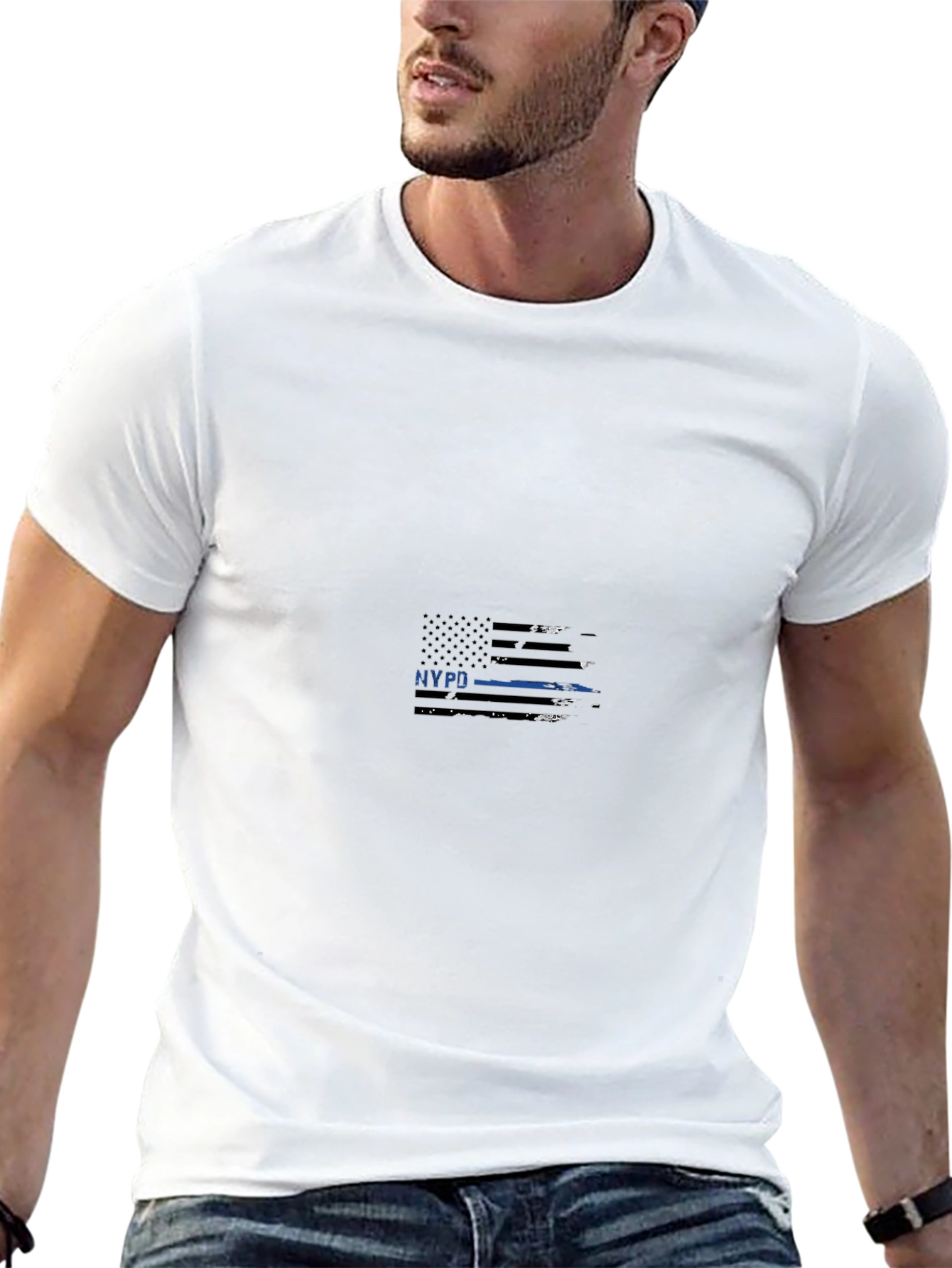 NYPD Thin Blue Line Flag Graphic Black T-Shirt