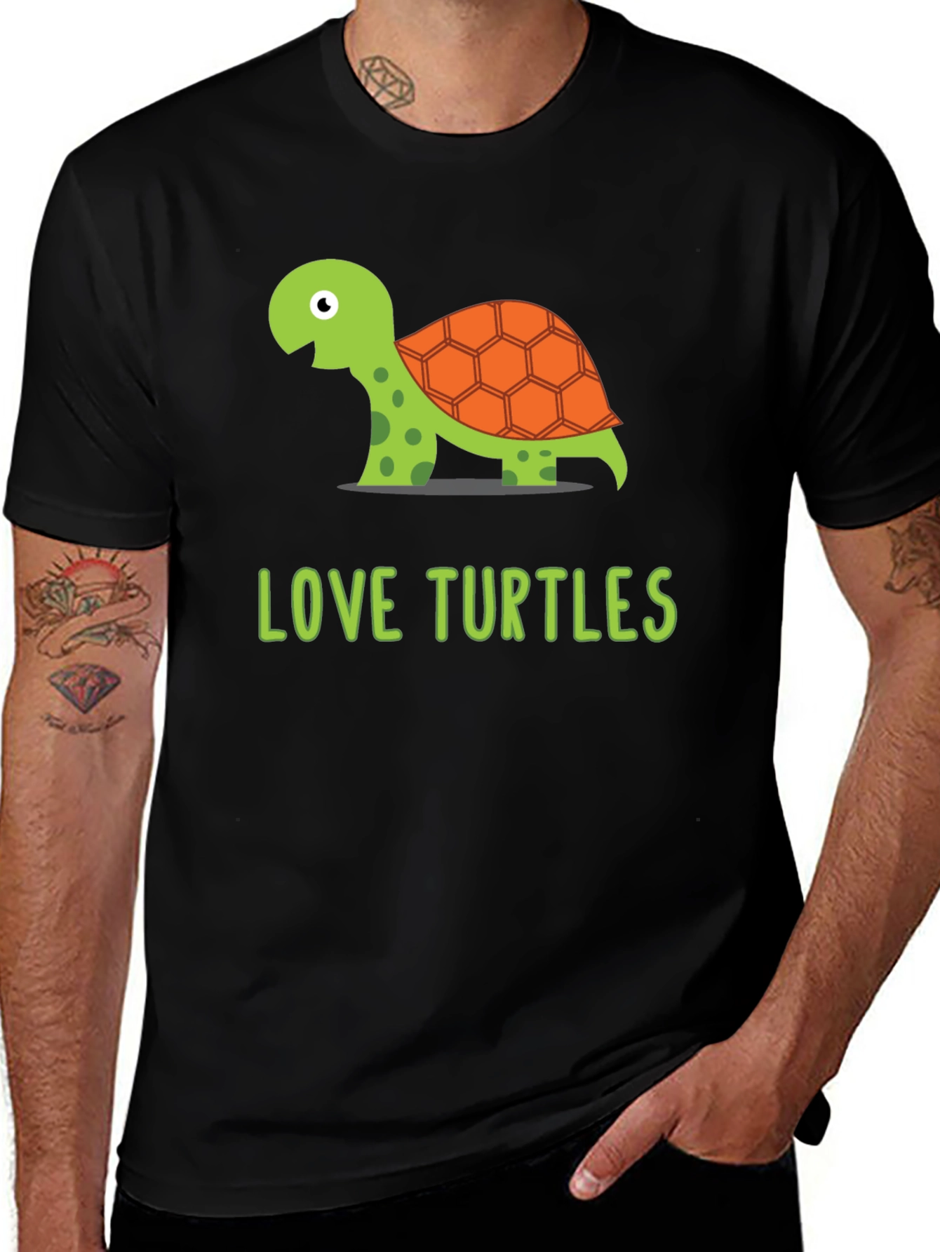 Love Turtles Graphic Tee - Black Cotton T-Shirt