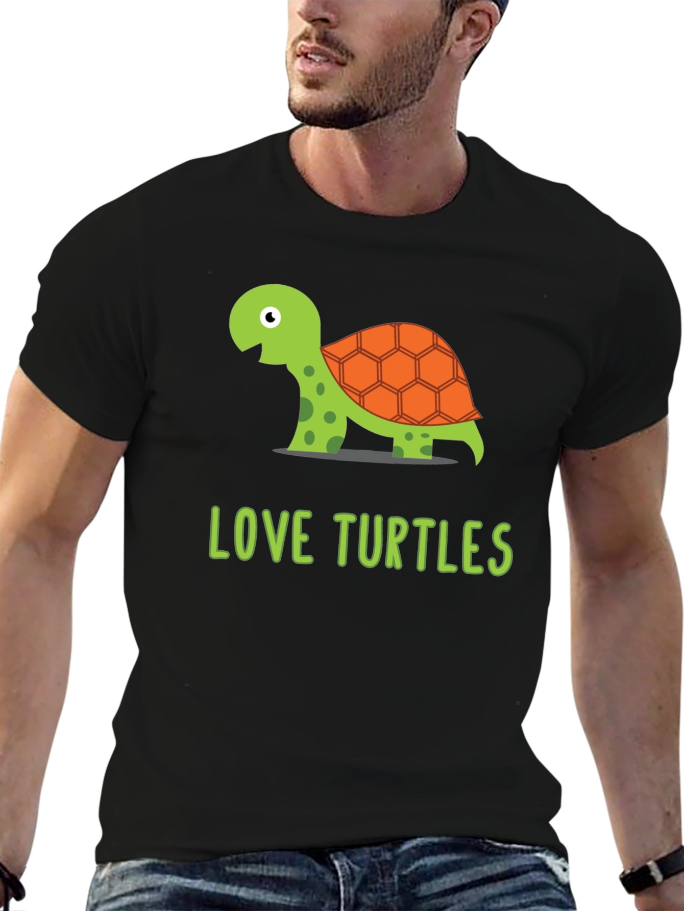 Love Turtles Graphic Tee - Black Cotton T-Shirt