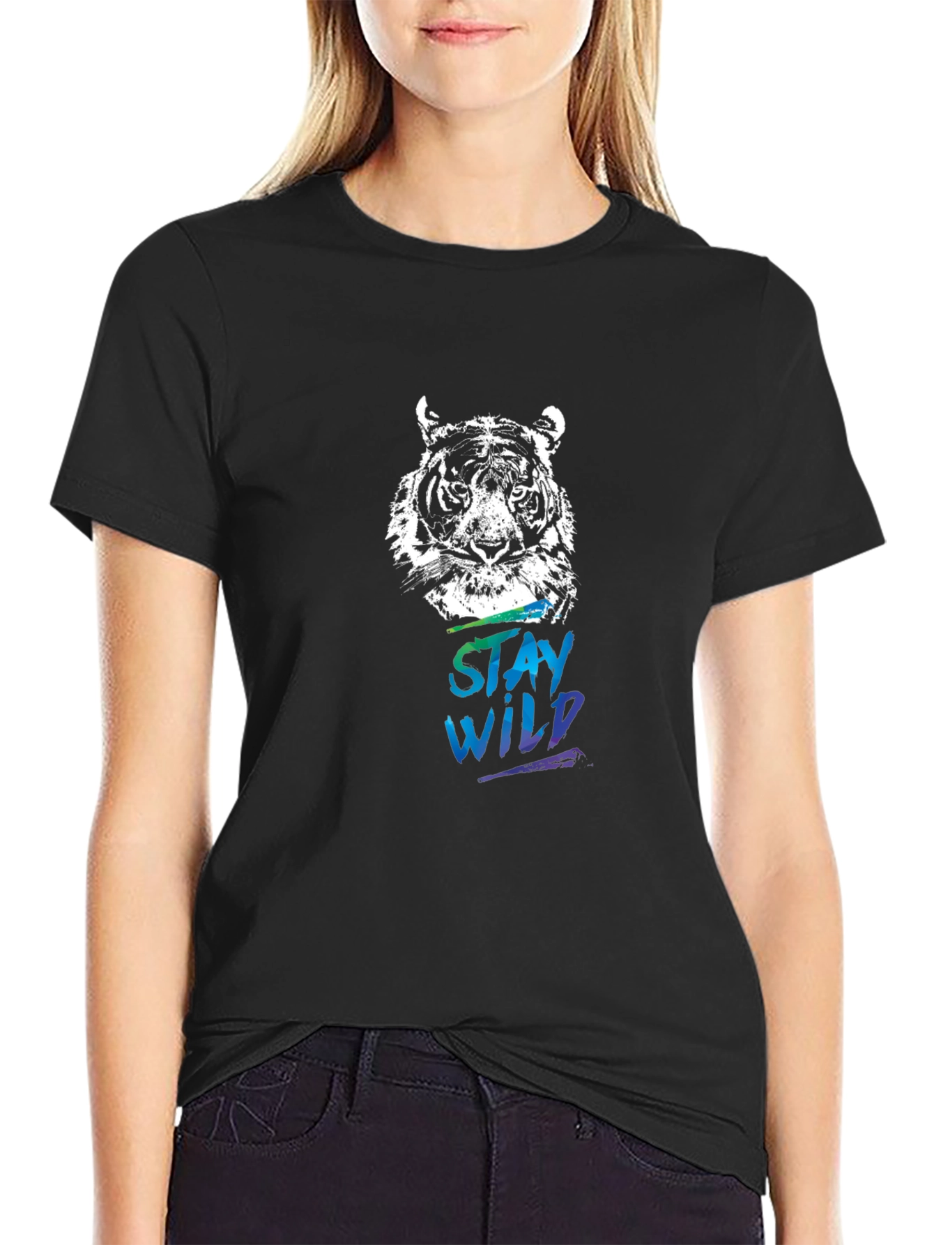 Stay Wild Tiger Graphic Tee - Black Cotton Shirt