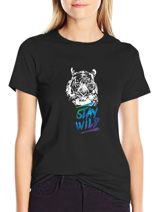 Stay Wild Tiger Graphic Tee - Black Cotton Shirt