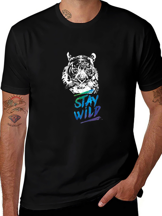 Stay Wild Tiger Graphic Tee - Black Cotton Shirt