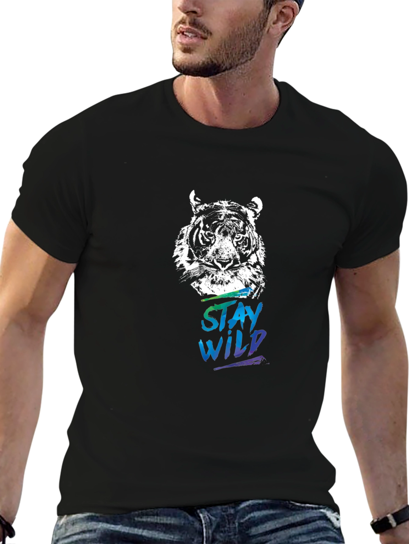 Stay Wild Tiger Graphic Tee - Black Cotton Shirt