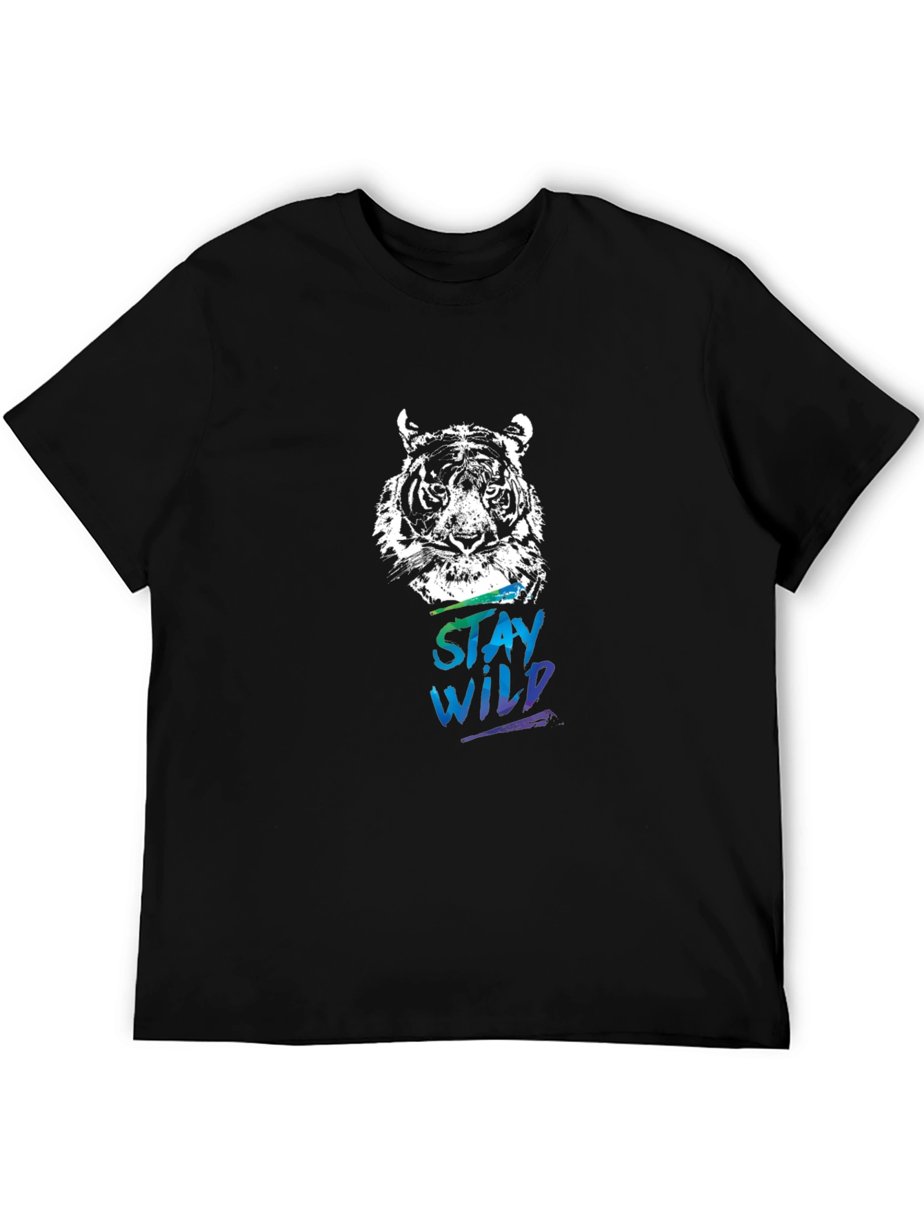 Stay Wild Tiger Graphic Tee - Black Cotton Shirt
