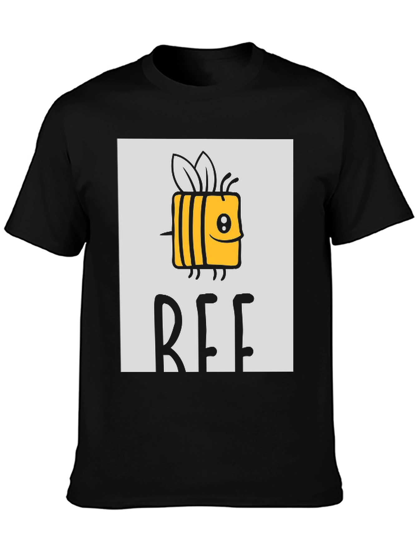 Cute Cartoon Bee Graphic Print Black T-Shirt