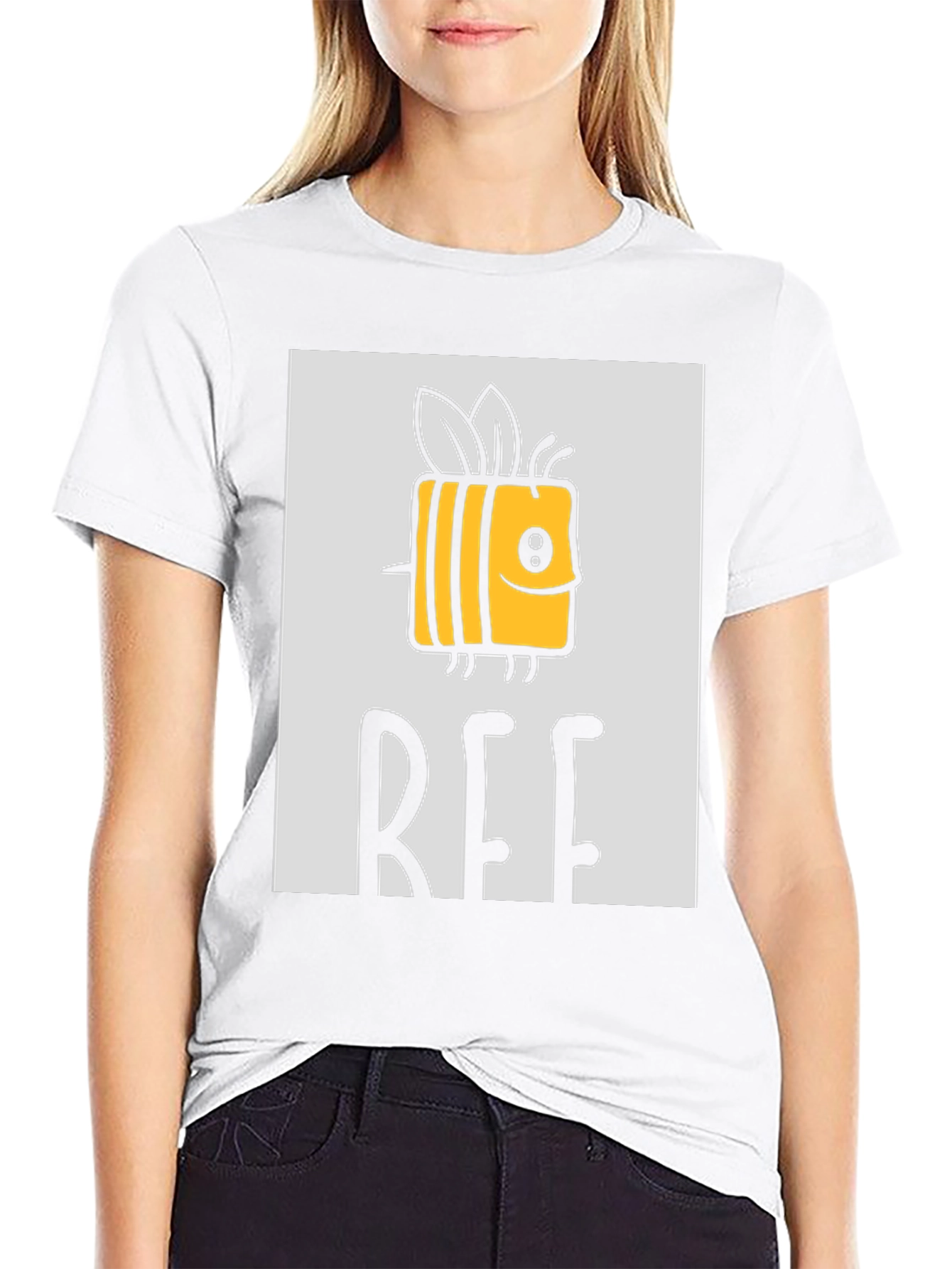 Cute Cartoon Bee Graphic Print Black T-Shirt