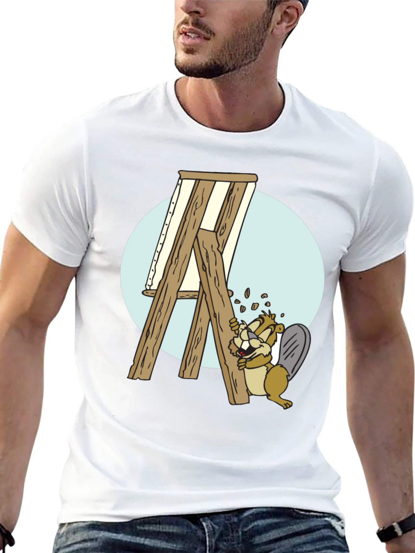 Cartoon Beaver Artist Graphic T-Shirt