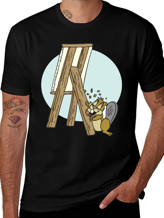 Cartoon Beaver Artist Graphic T-Shirt