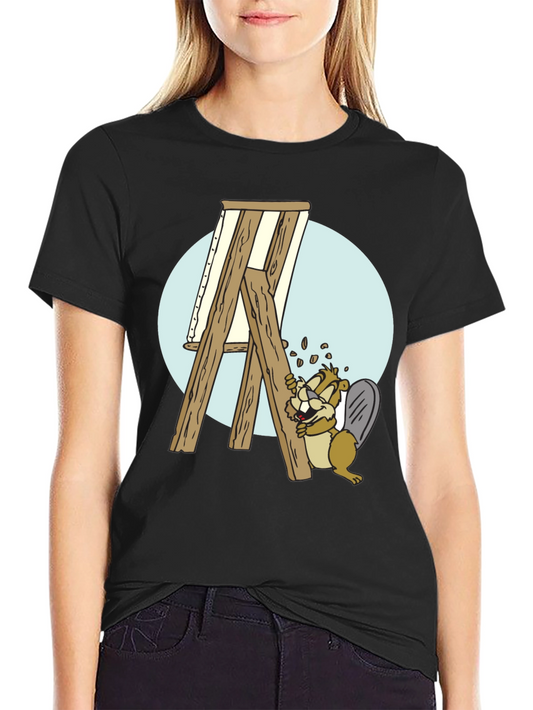 Cartoon Beaver Artist Graphic T-Shirt