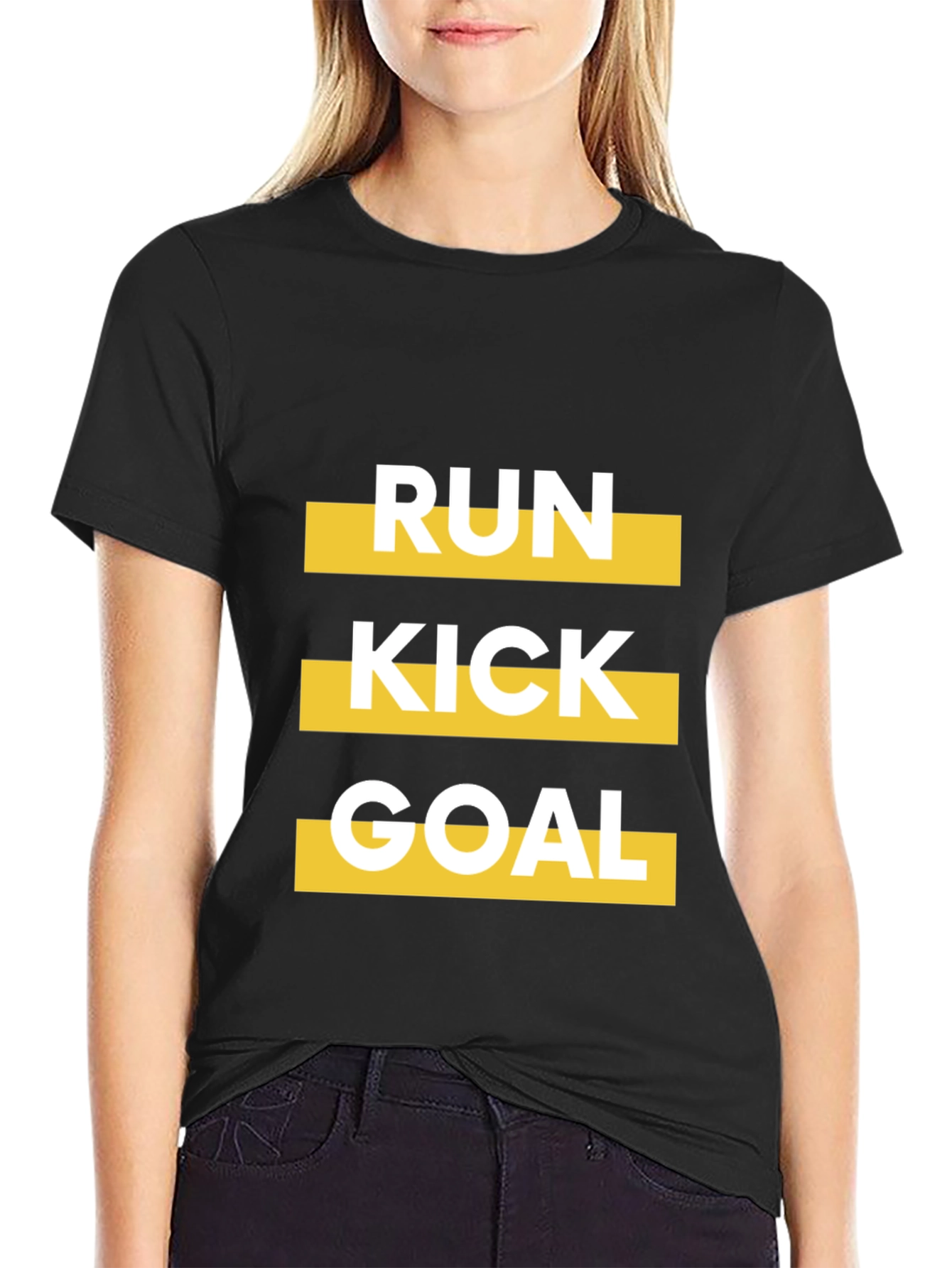 Run Kick Goal Black Graphic Tee