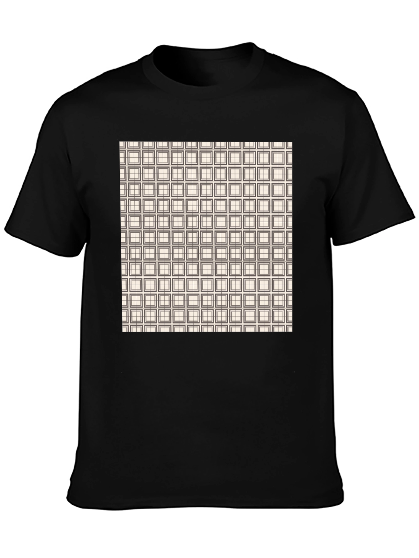 Modern Grid Pattern Black T-Shirt