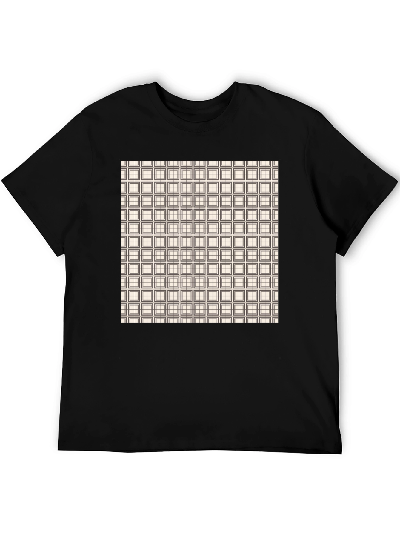 Modern Grid Pattern Black T-Shirt