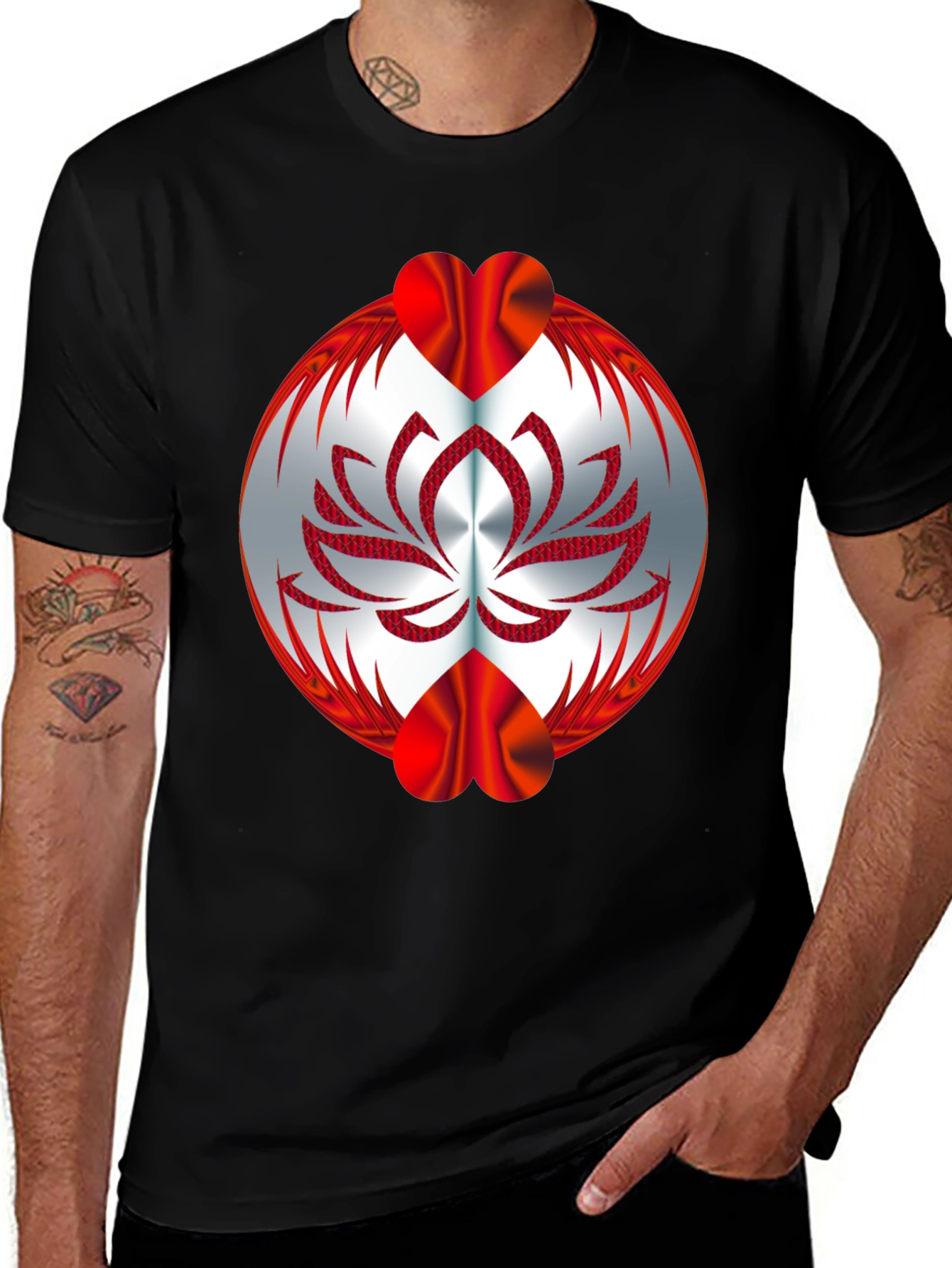 Abstract Lotus Graphic Tee - Black