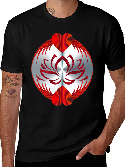 Abstract Lotus Graphic Tee - Black