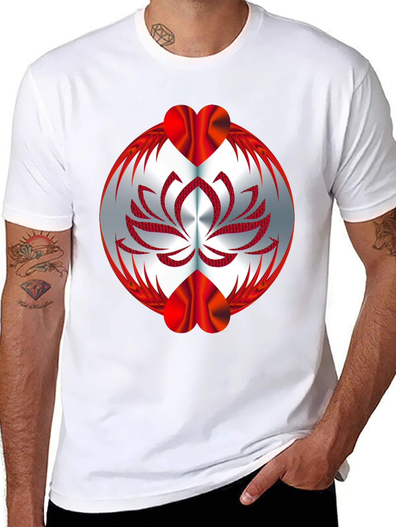 Abstract Lotus Graphic Tee - Black